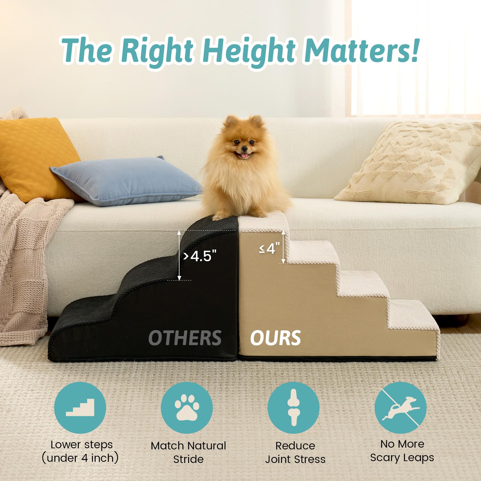 COZY KISS dog stairs corduroy surface provides secure footing and reduces slips