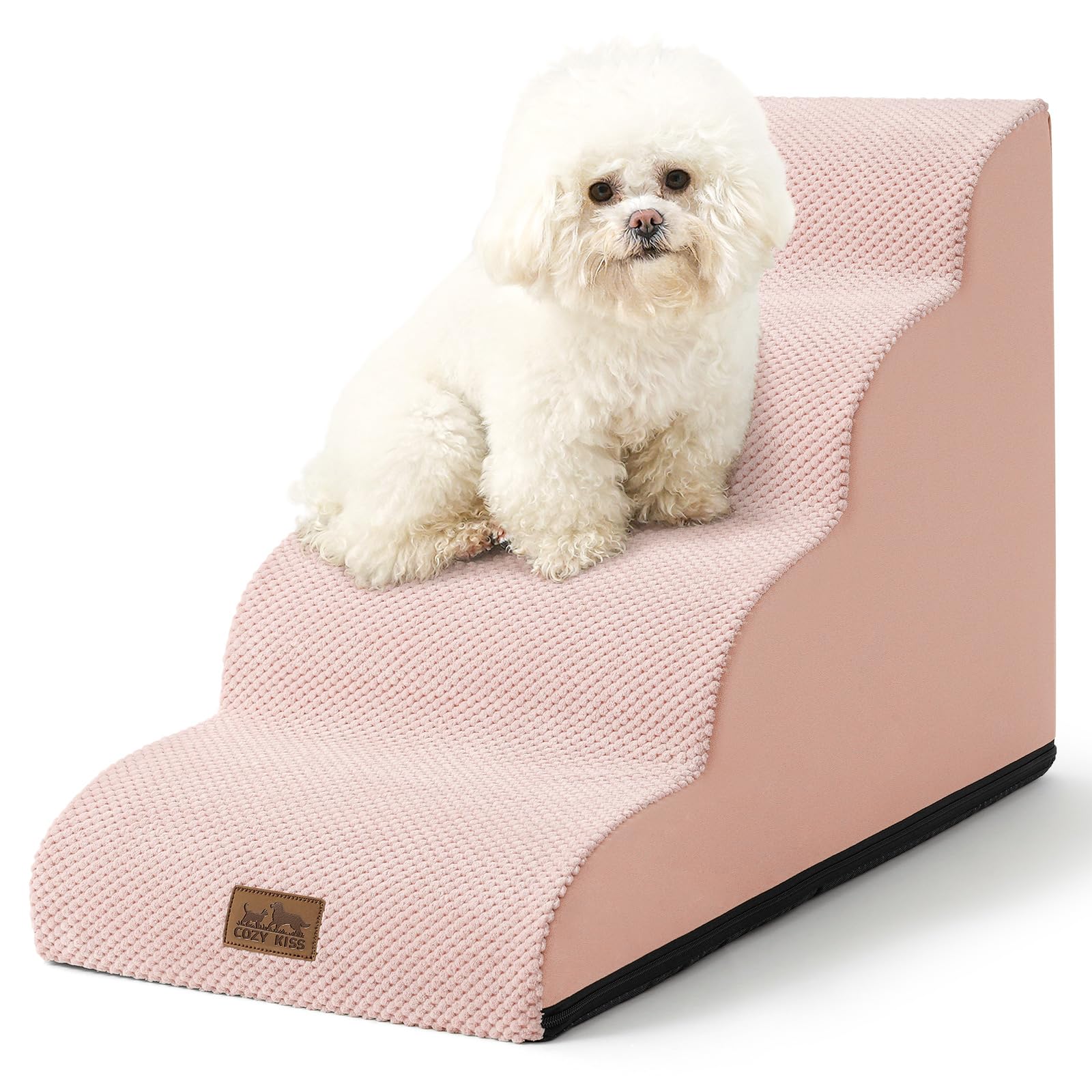 COZY KISS curved 4-step pink dog stairs for gentle access to furniture