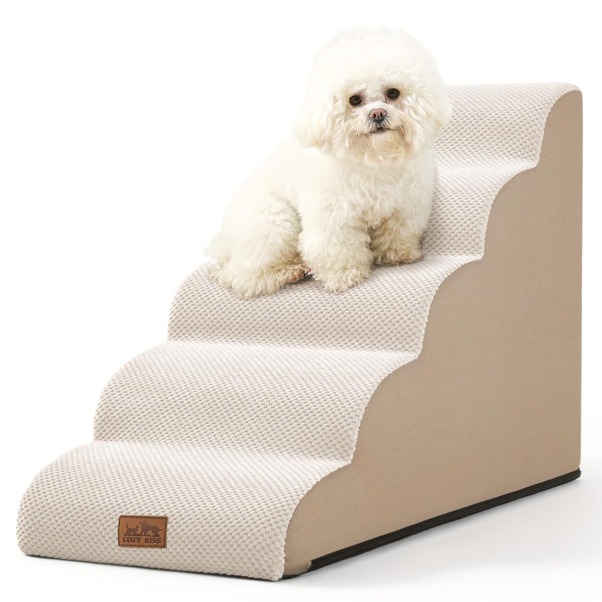 COZY KISS curved-steps dog stairs for small pets with gentle ascent.
