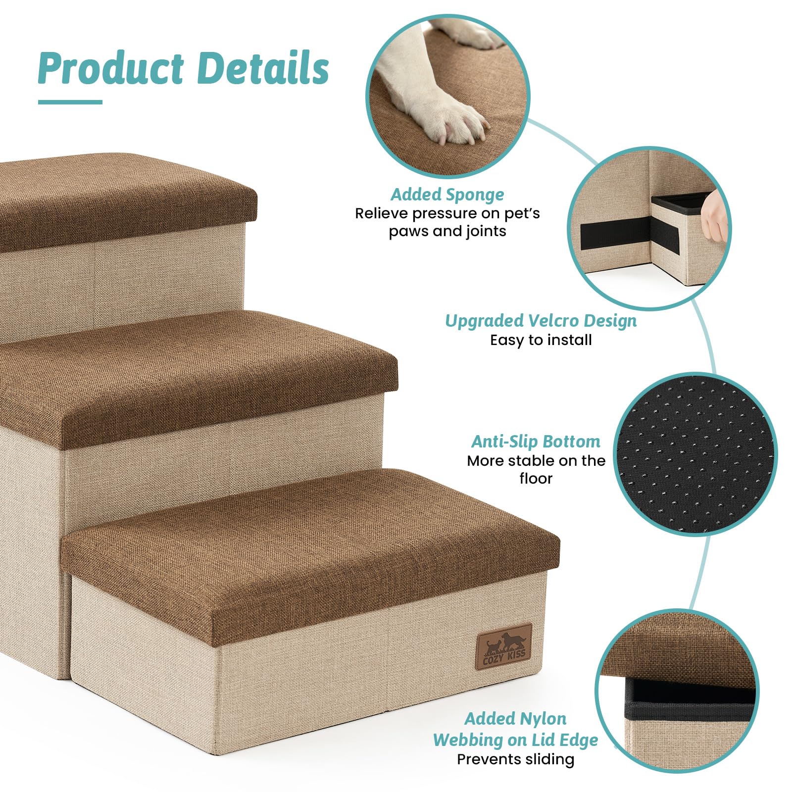 COZY KISS dog stairs easy to assemble for quick setup.