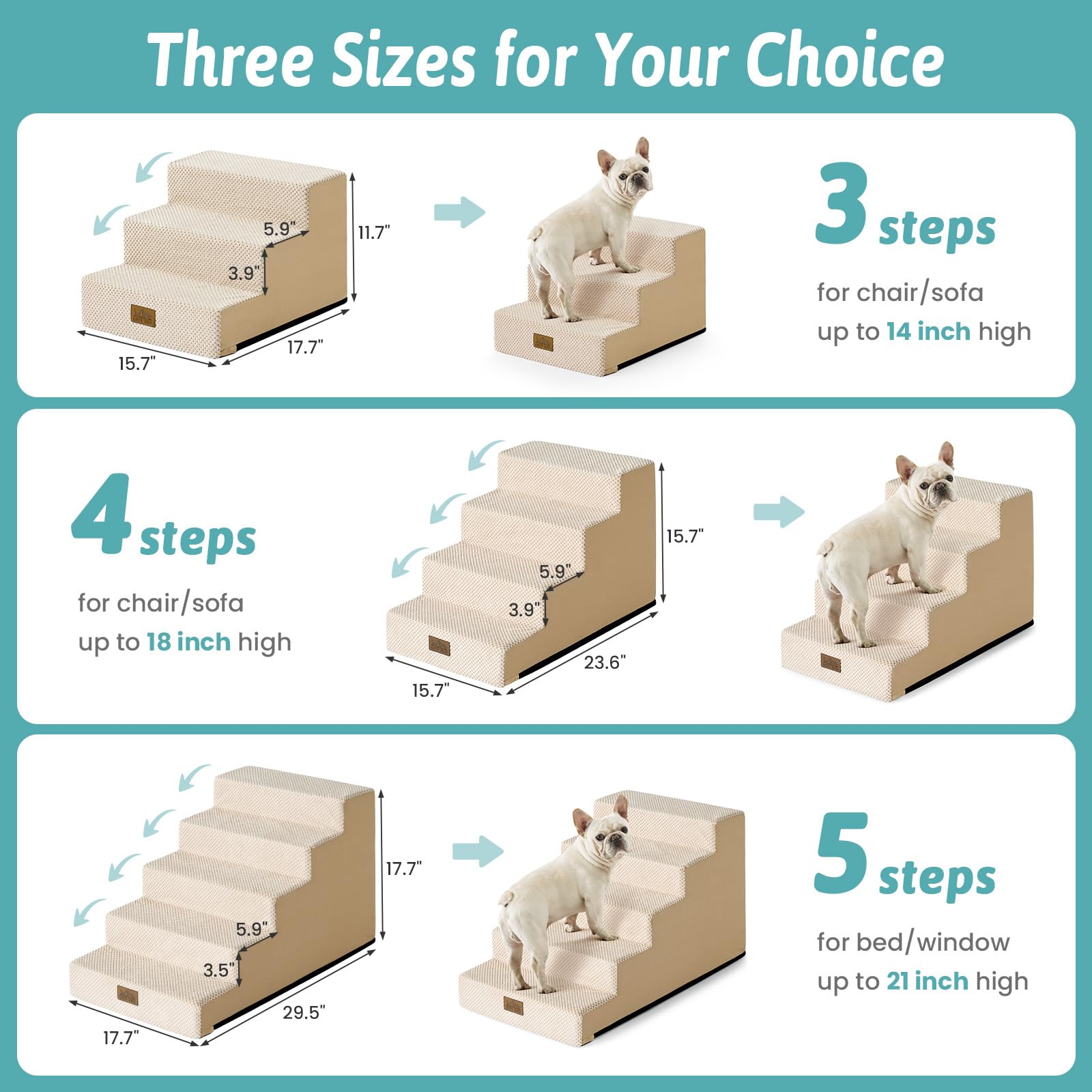 COZY KISS dog stairs foam-core 30D maintains shape for long-lasting support