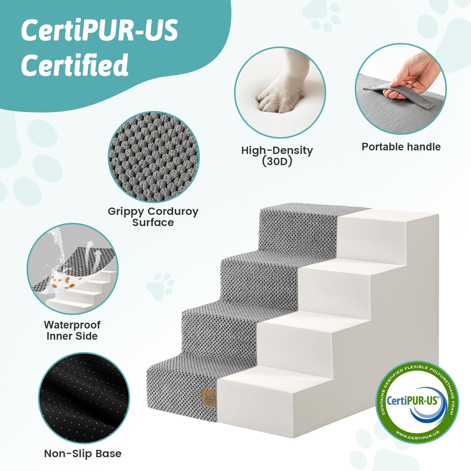 COZY KISS foam-core dog stairs maintaining sturdy shape after daily use