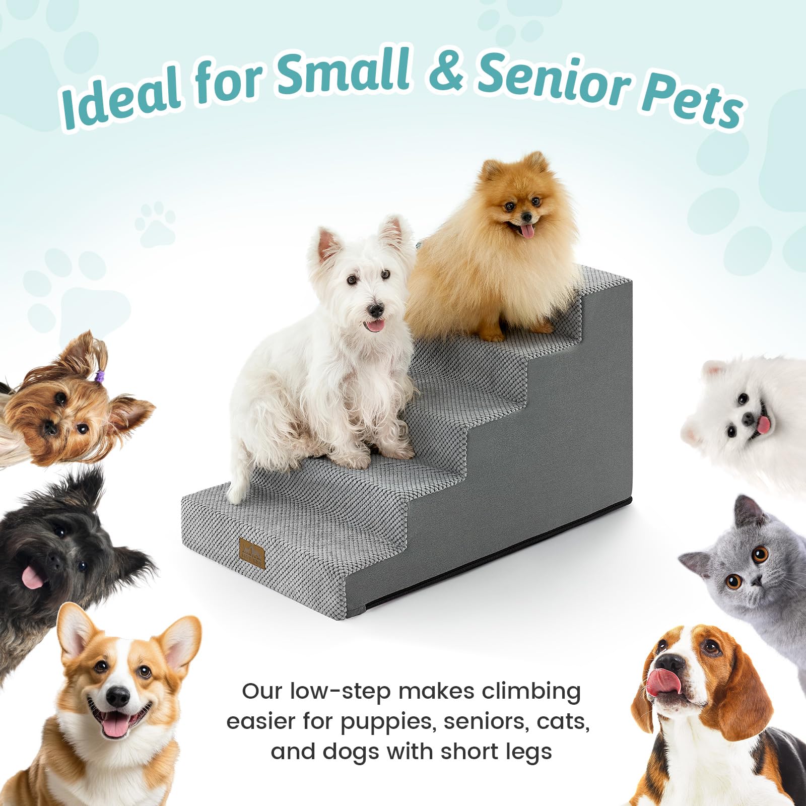 COZY KISS stairs with machine-washable cover and waterproof liner