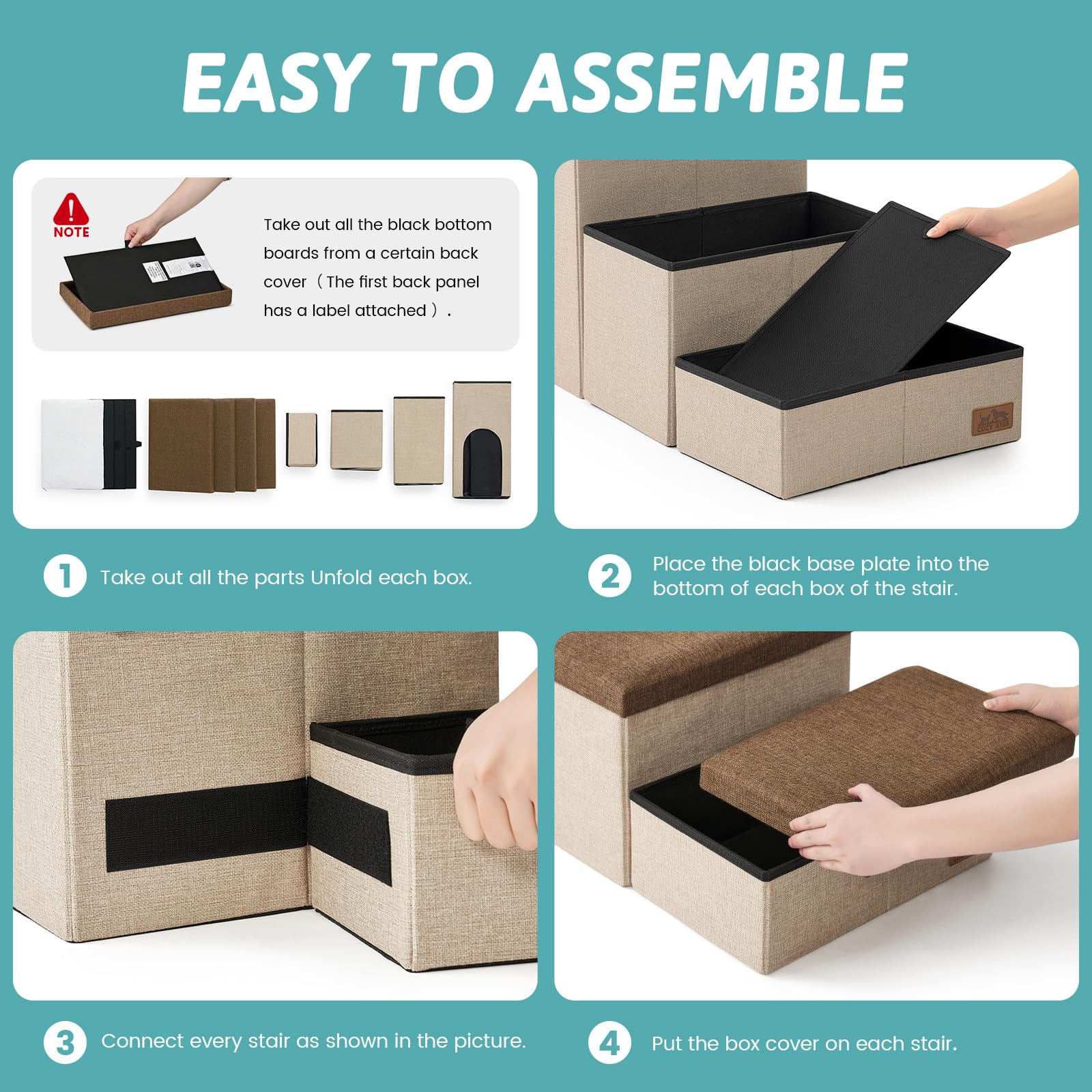 COZY KISS dog stairs with storage, folded for portable travel and compact storage