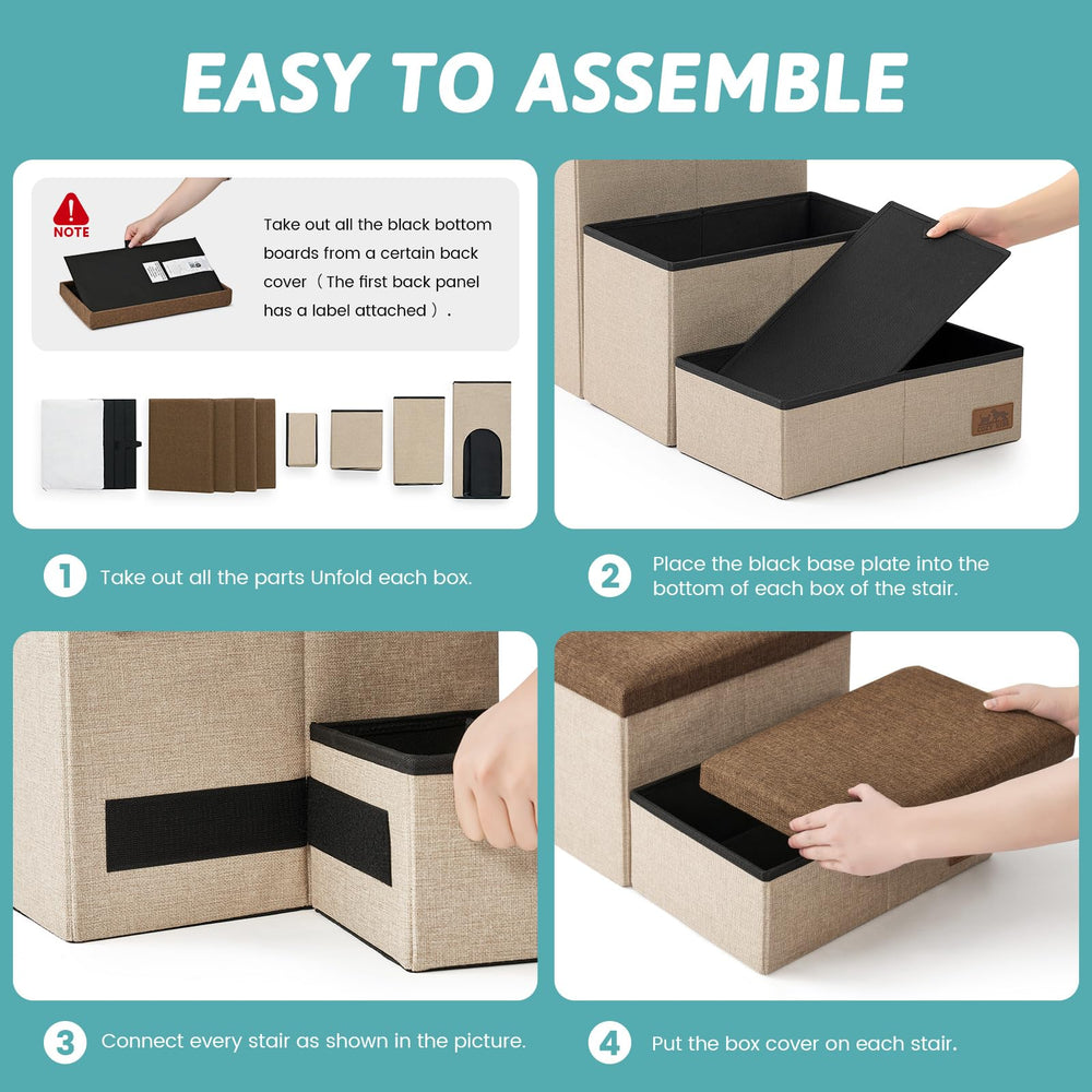COZY KISS dog stairs with storage, folded for portable travel and compact storage