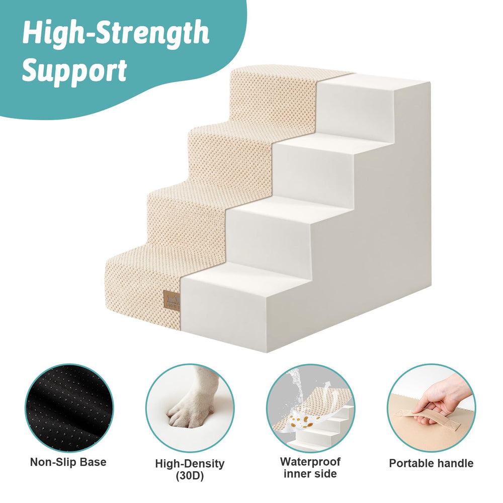 Waterproof inner layer on COZY KISS dog stairs guards foam from spills.
