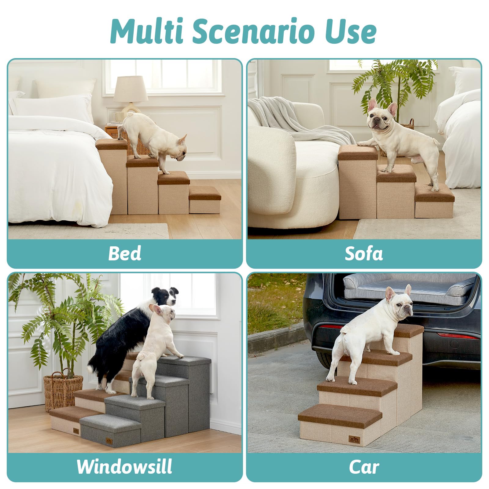 COZY KISS dog stairs built with wear-resistant fabric and a durable MDF frame.