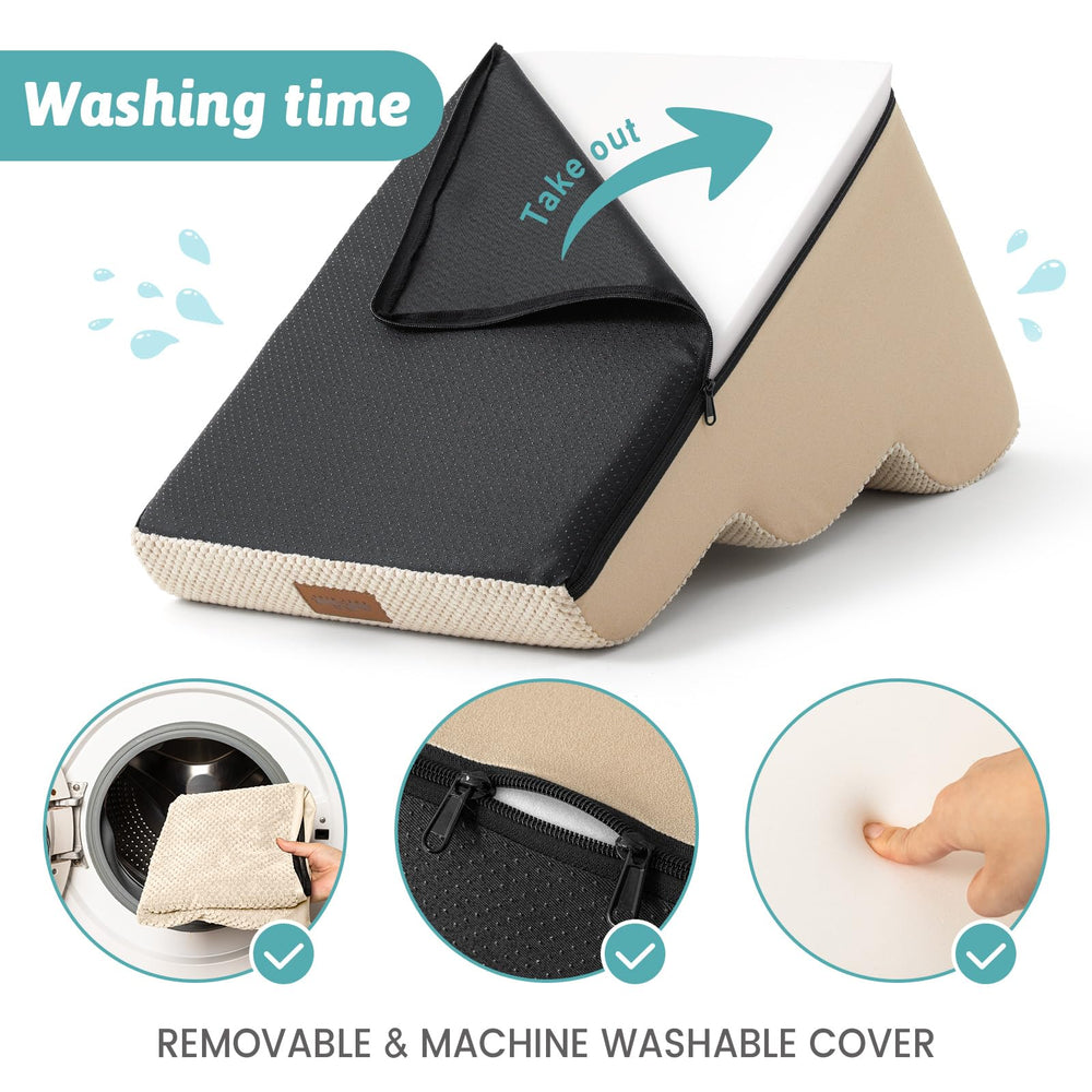 Non slip bottom minimizes movement on sofas and beds.