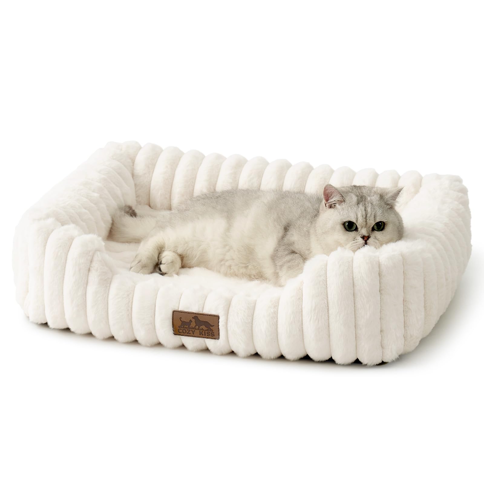 COZY KISS orthopedic bed top view in cream for small dogs, joint support
