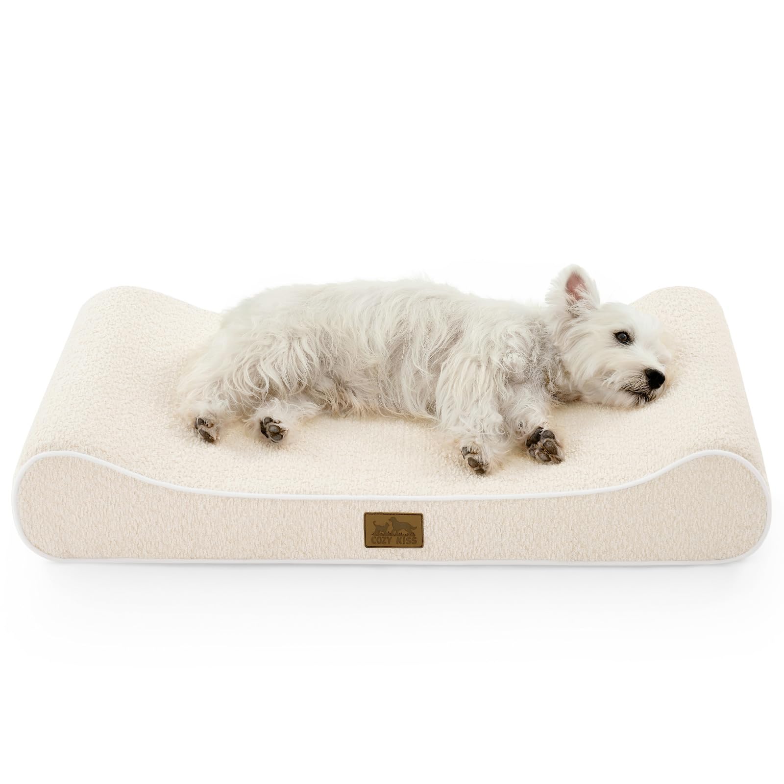 COZY KISS orthopedic dog bed beige boat-shaped front view with supportive edges for joints