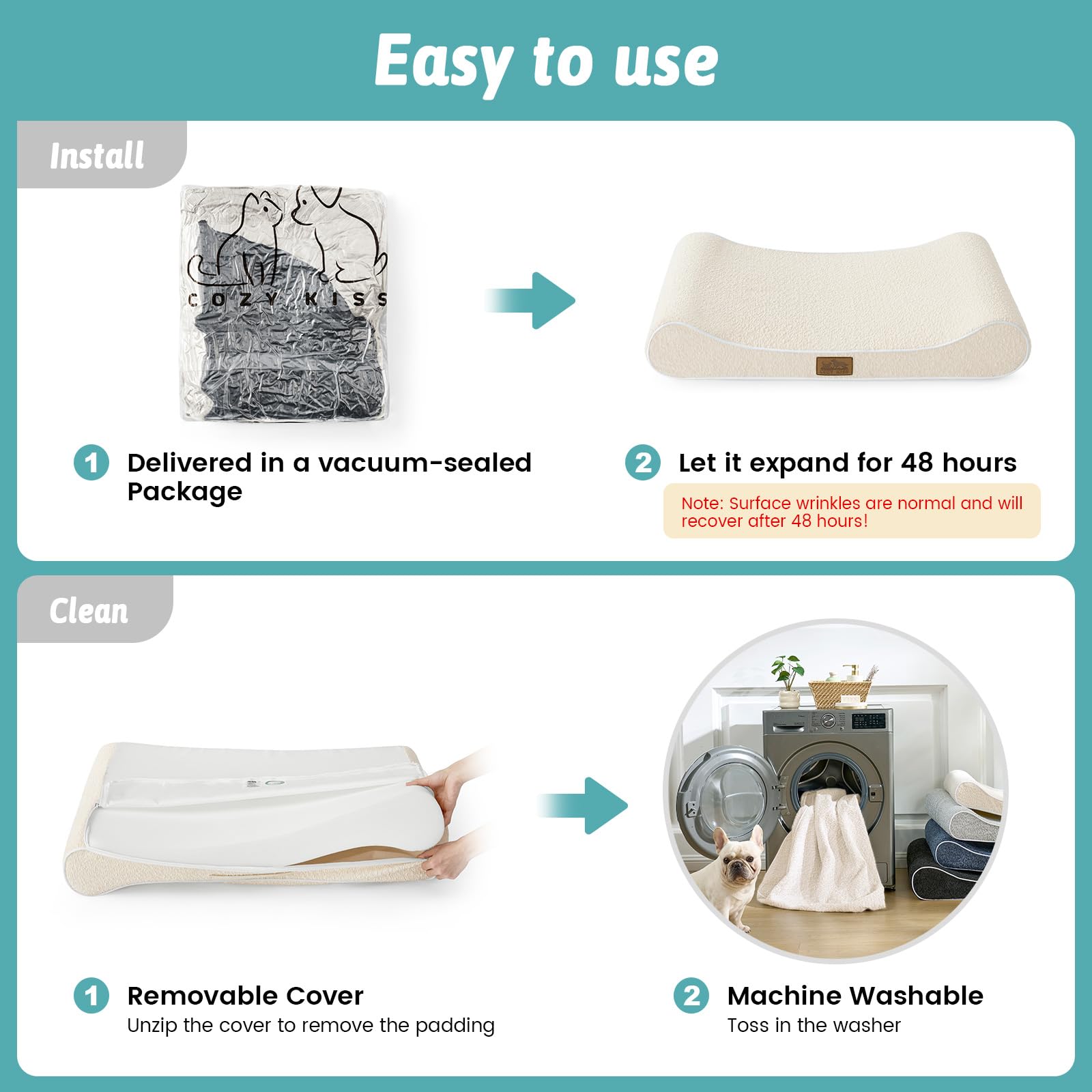 COZY KISS bed removable-cover closeup for machine-washable care