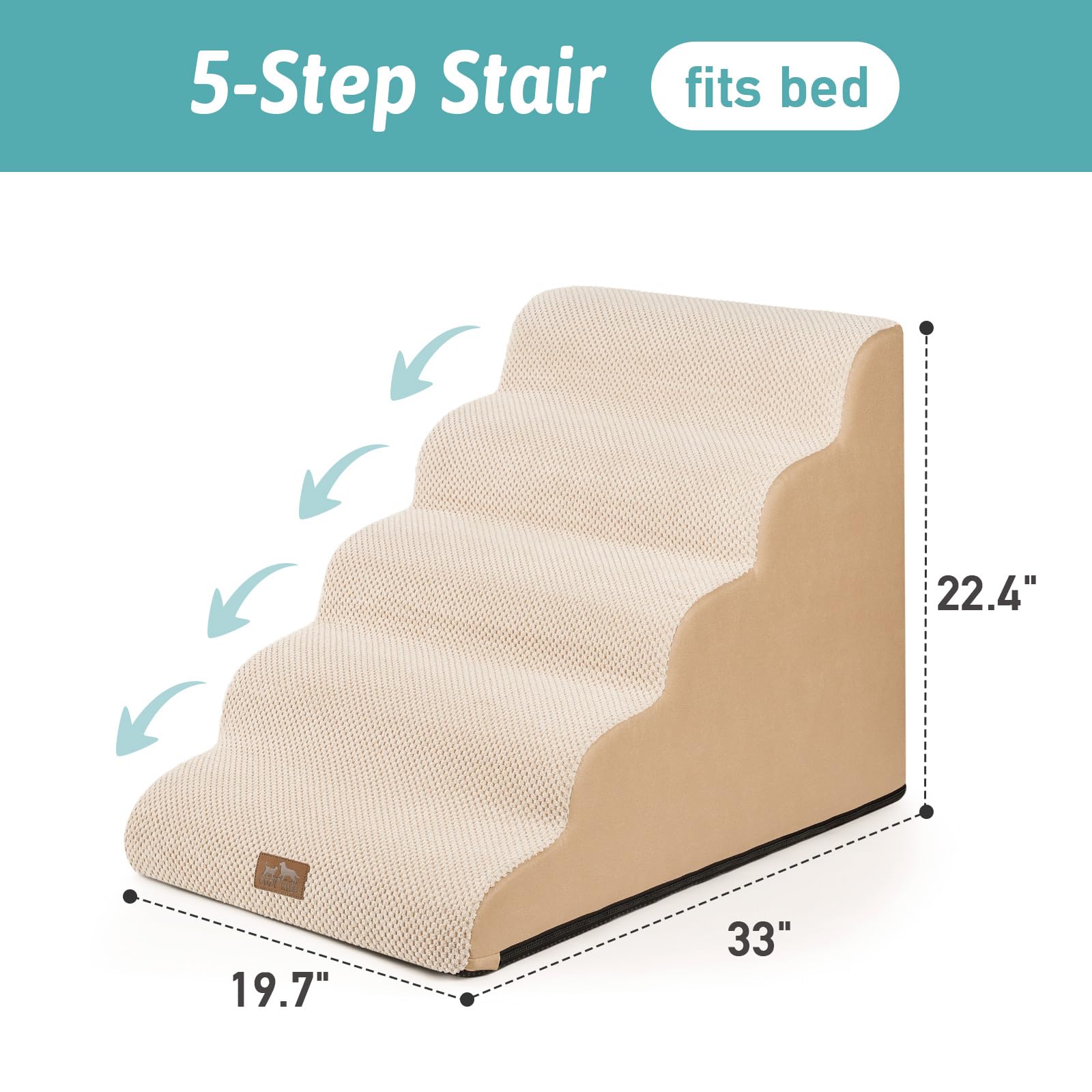 COZY KISS Wide Dog Stairs cover close-up showing removable, machine-washable outer cover.