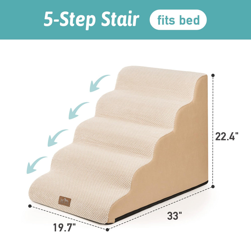 COZY KISS Wide Dog Stairs cover close-up showing removable, machine-washable outer cover.