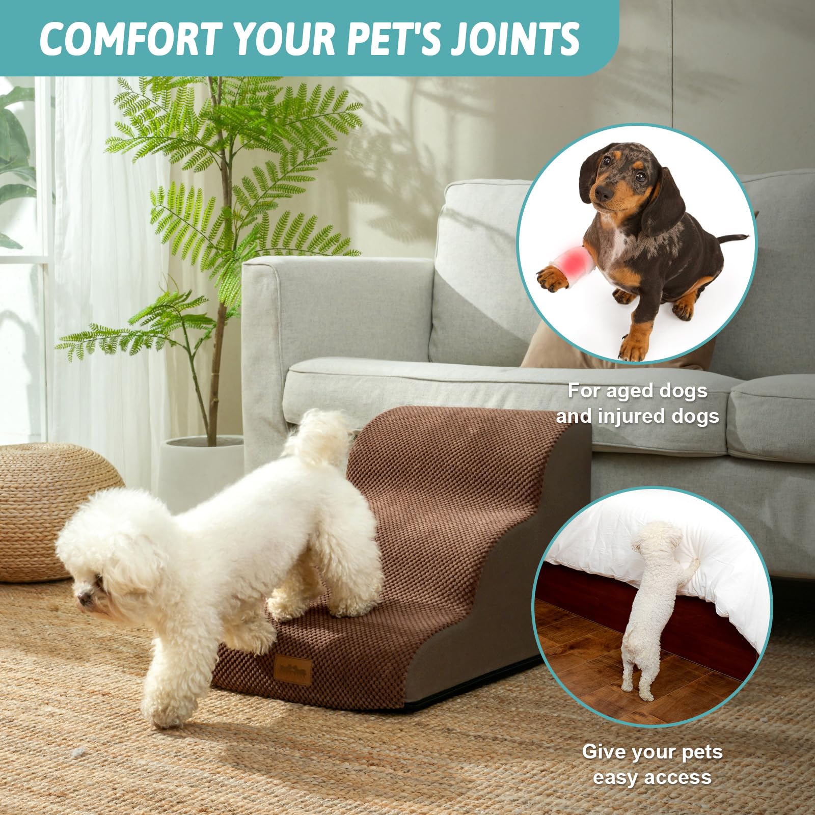 COZY KISS wide dog stairs cover-closure reveals easy-clean fabric and leakproof surface.