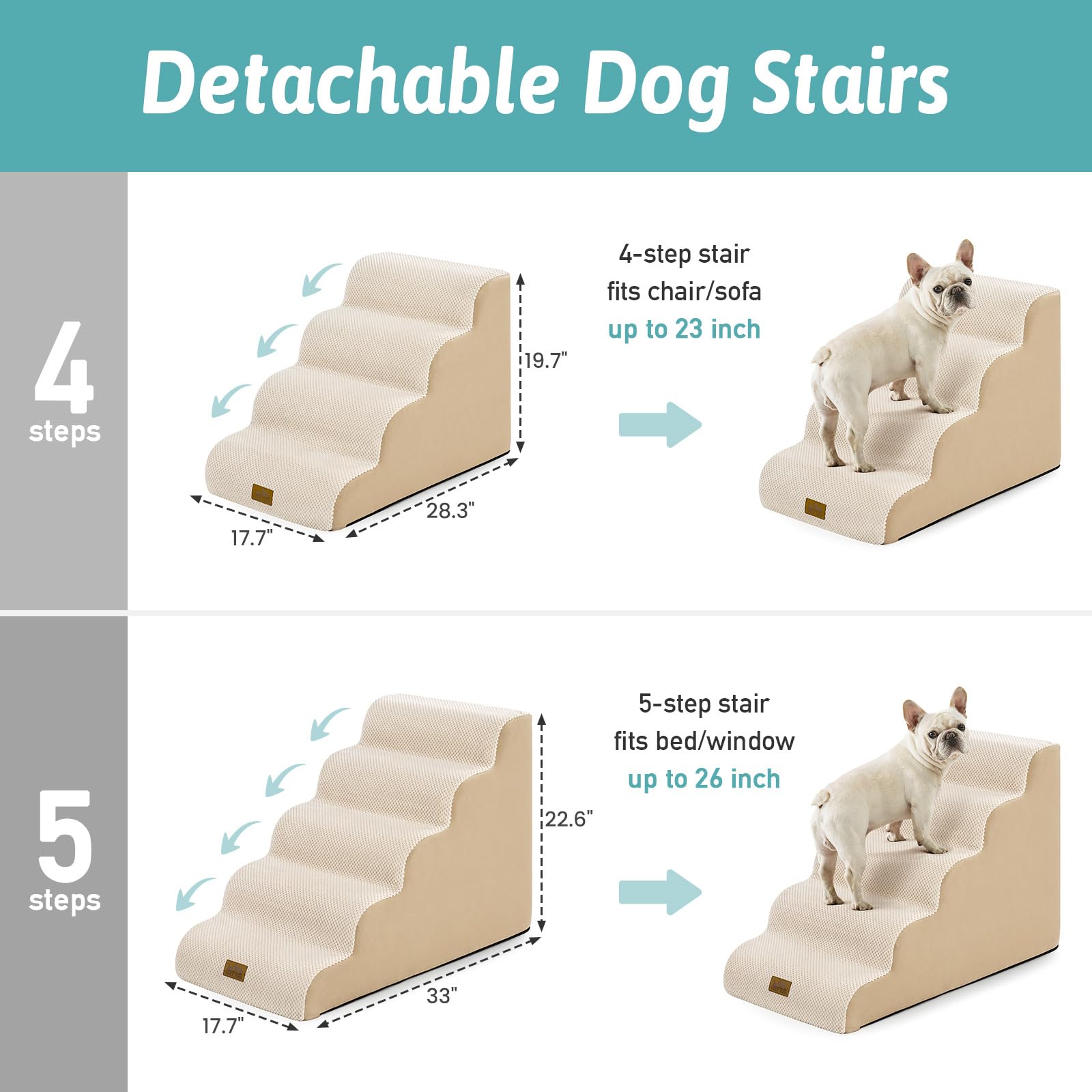 COZY KISS curved ramp enables easy climbs for puppies and aging pets