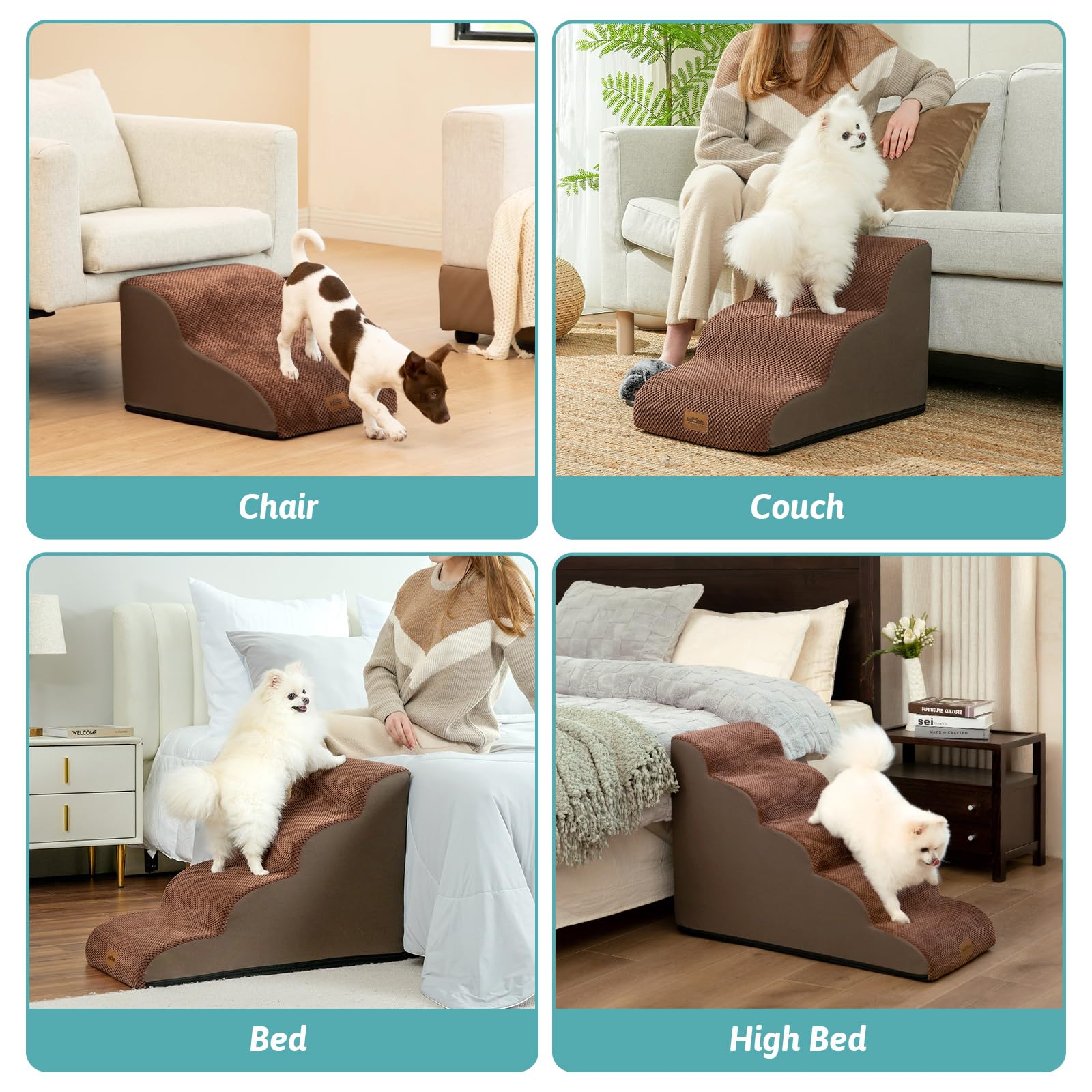 COZY KISS wide dog stairs portable carry handle enables quick room-to-room setup.