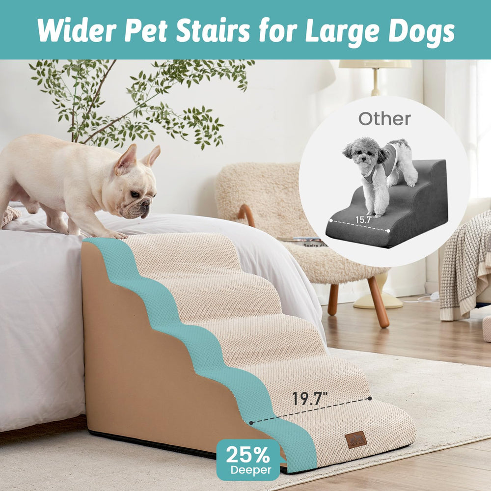 COZY KISS Wide Dog Stairs side view showing gentle ramp for mobility.