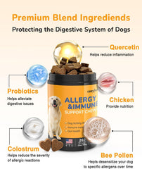 Cozyfun Dog Allergy Chews bottle front highlighting USA-made formula