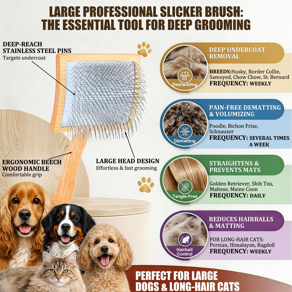 COZYGIFT stainless steel pet comb removes loose hair quickly.