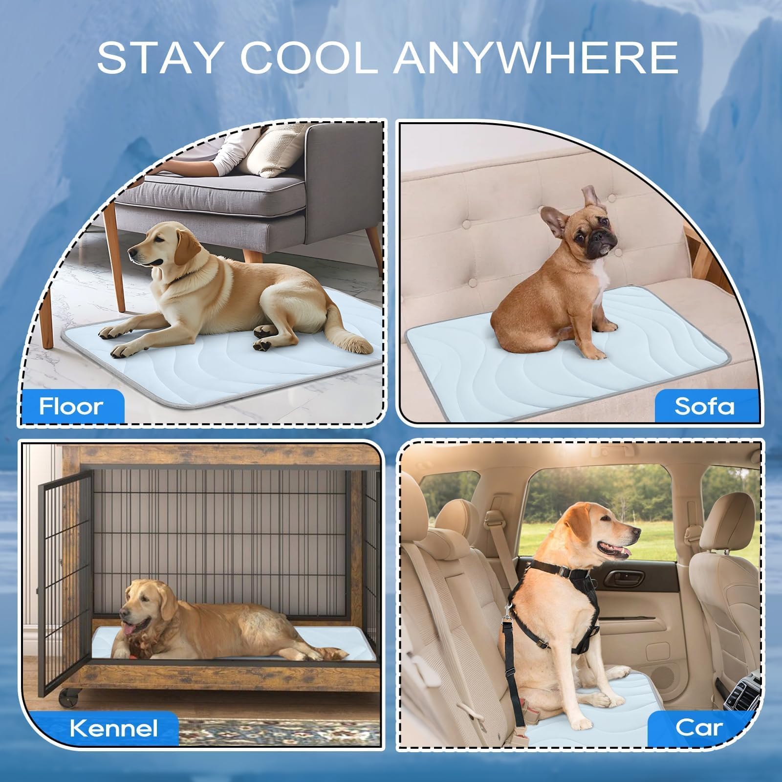 Cozyide ocean blue mat on floor, demonstrating four-season versatility.