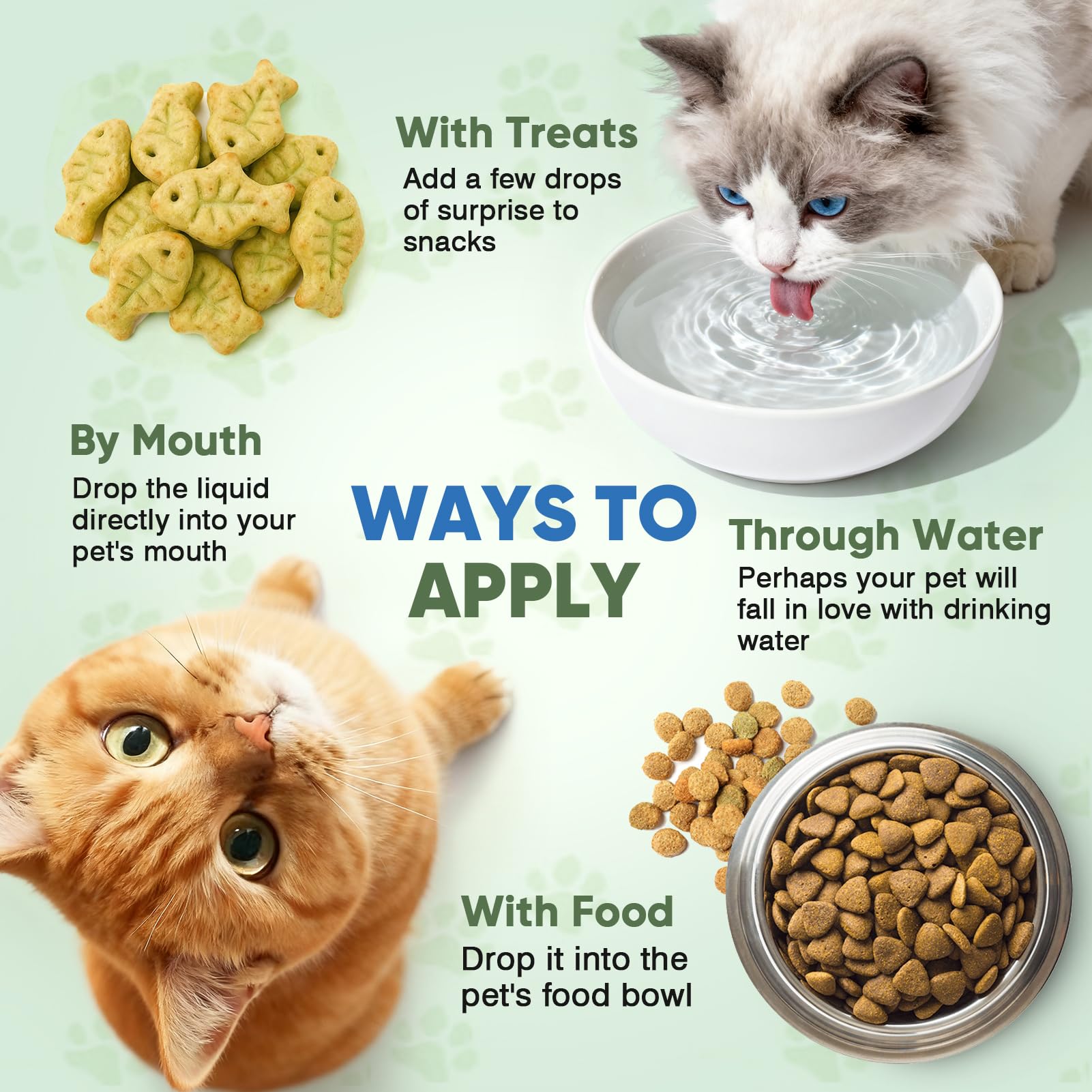 CPFK Cat Grass Flavor Drops highlight tasty, cat-friendly hairball relief at mealtime.