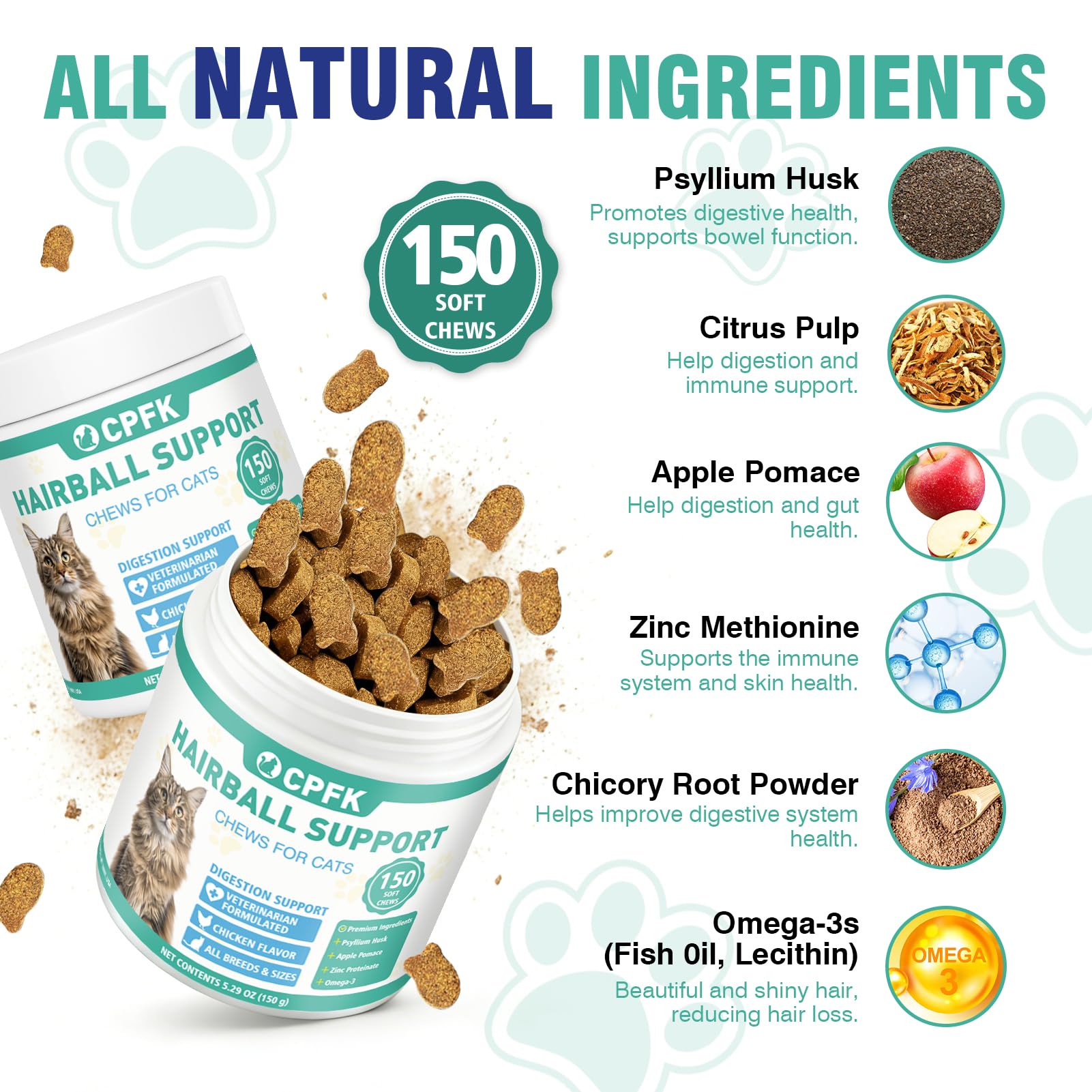 CPFK cat hairball remedy treats chews-closeup shows tasty chicken flavor
