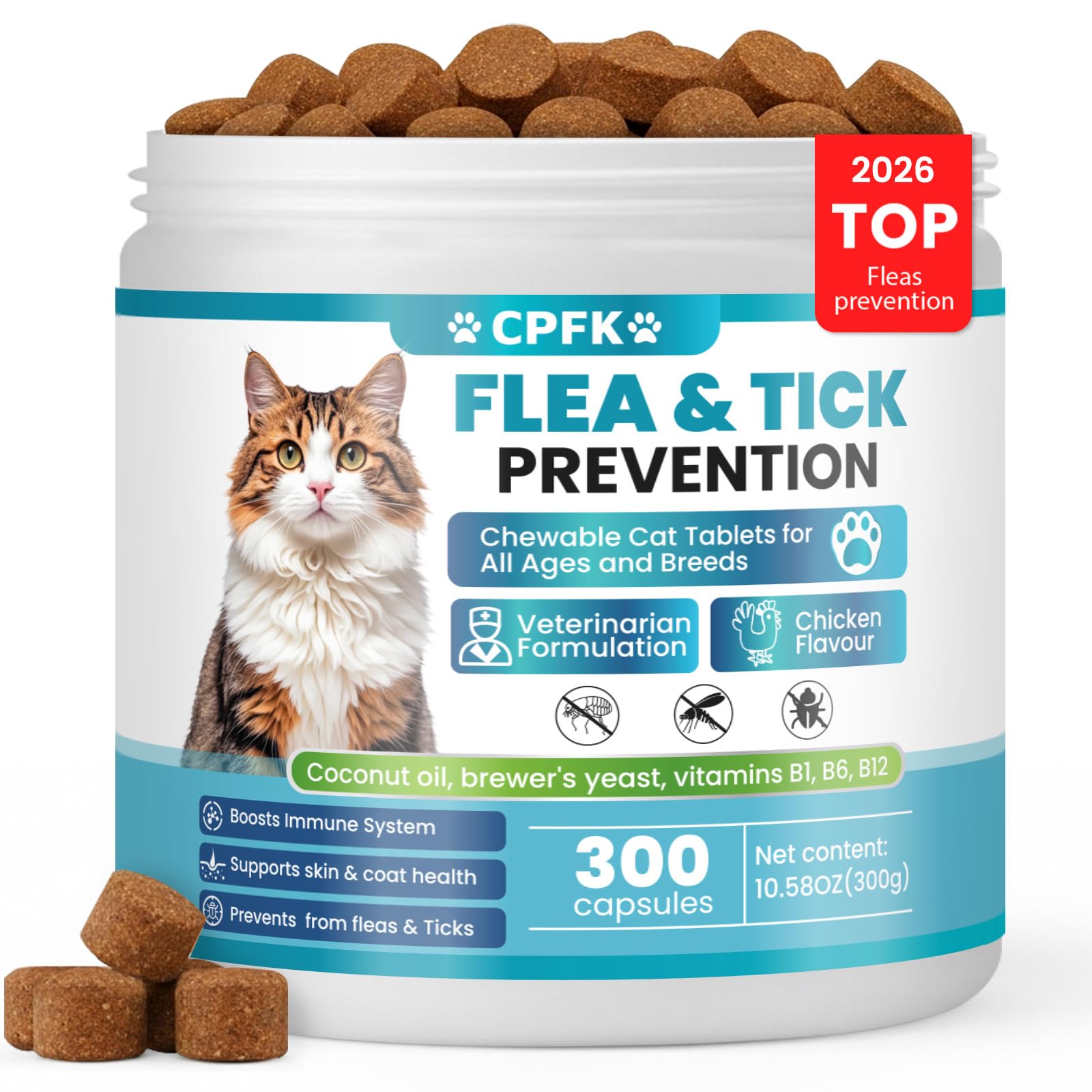 CPFK cat chewables for flea prevention, easy to feed daily.