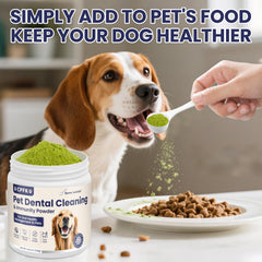 CPFK dog with fresh breath and a happy smile after using the powder.