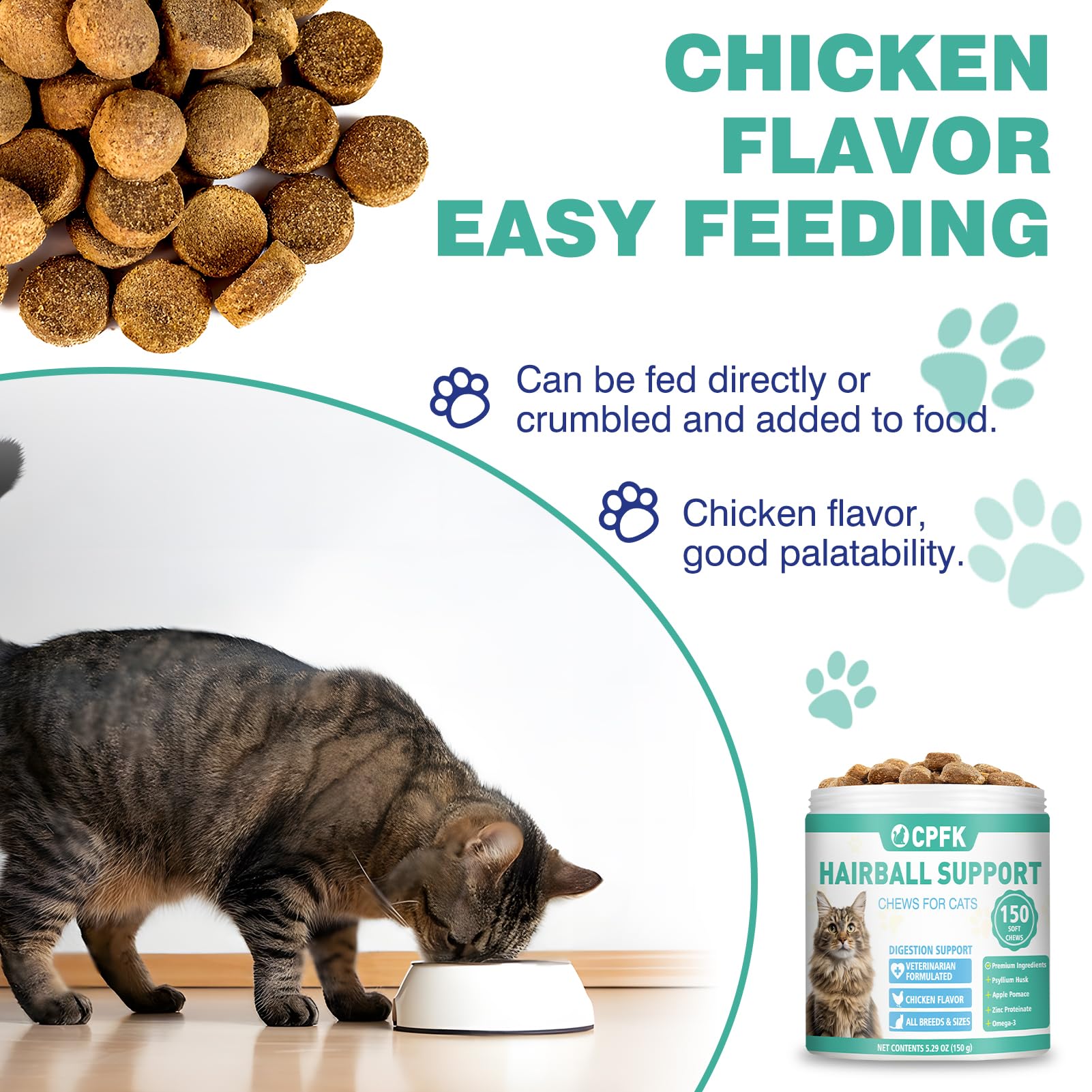 CPFK Hairball Remedy Treats individual chew, 1 g piece supports hairball control.