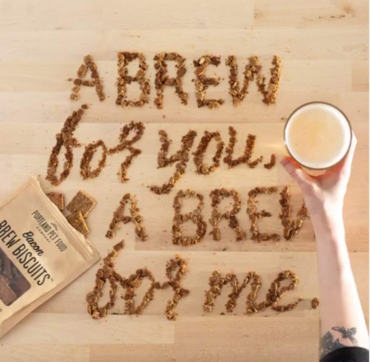 Crafted by Humans Brew Biscuit crunch close-up emphasizes satisfying texture for dogs.