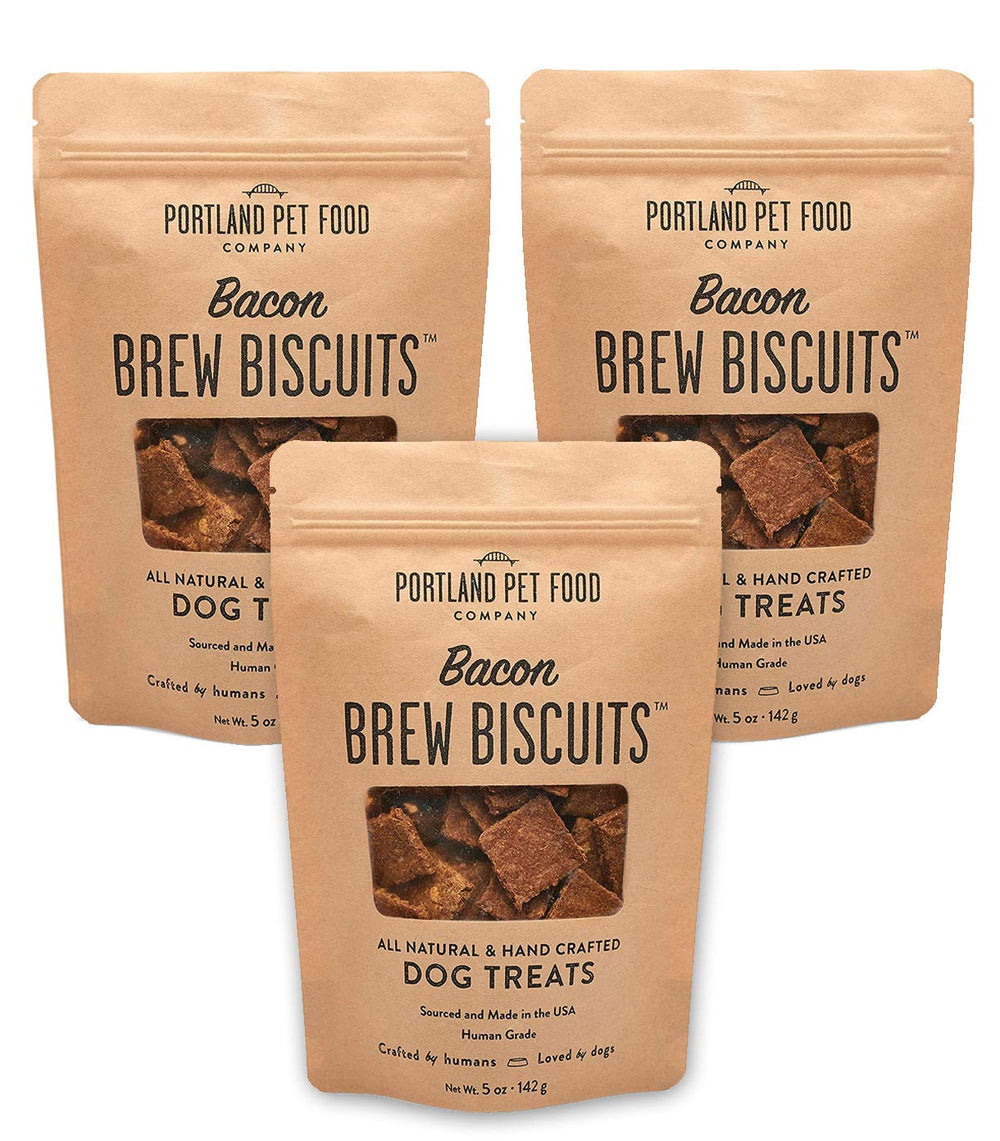 Crafted by Humans Brew Biscuit pack-front with 3x5 oz bags, upcycled grains.
