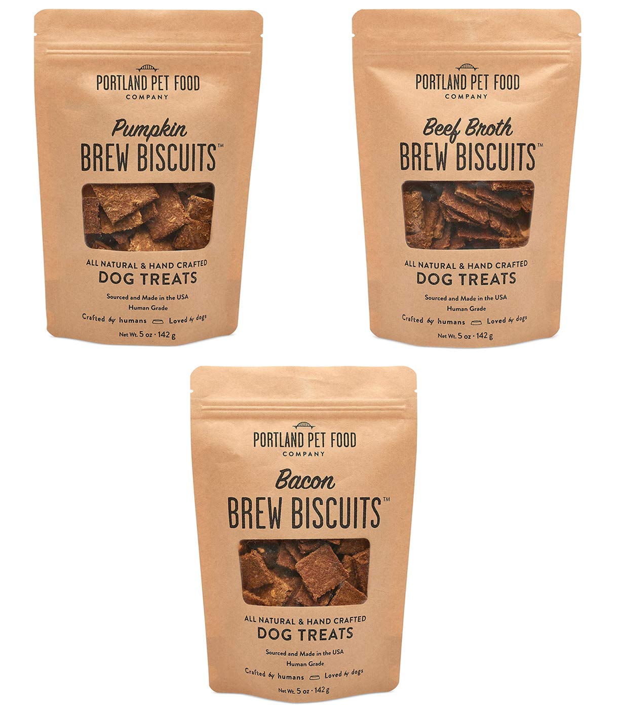 Crafted by Humans Brew Biscuit variety pack front view, ideal for training rewards and daily snacking.