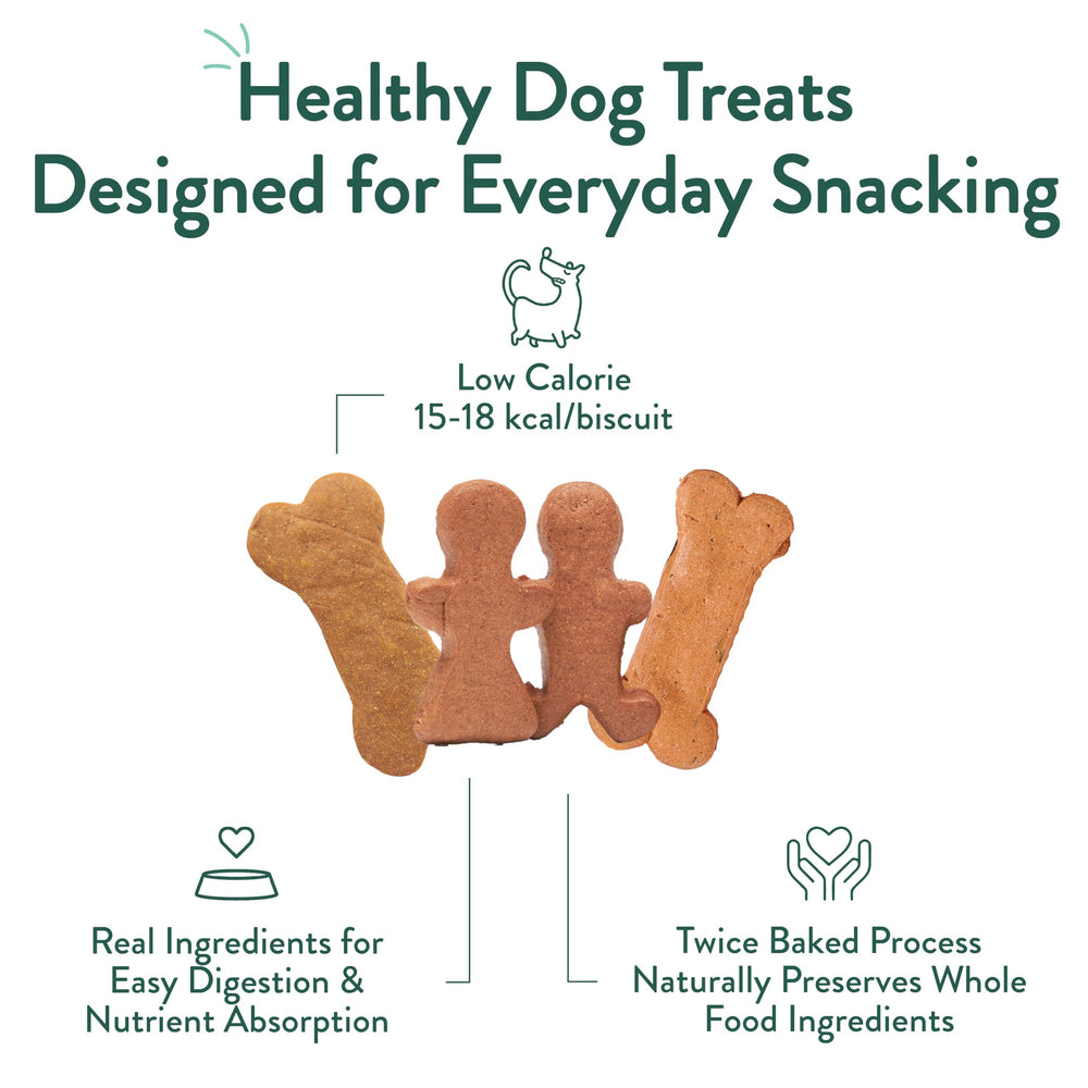 Crafted by Humans Grain-free dog treats pack, suitable for sensitive tummies.