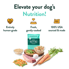 Crafted by Humans Loved by Dogs Portland Beef N’ Rice pouch—high-protein option for meals.