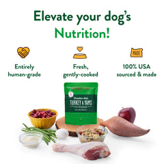 Crafted by Humans Loved by Dogs Portland pouch front pack shows shelf-stable toppers for everyday meals.
