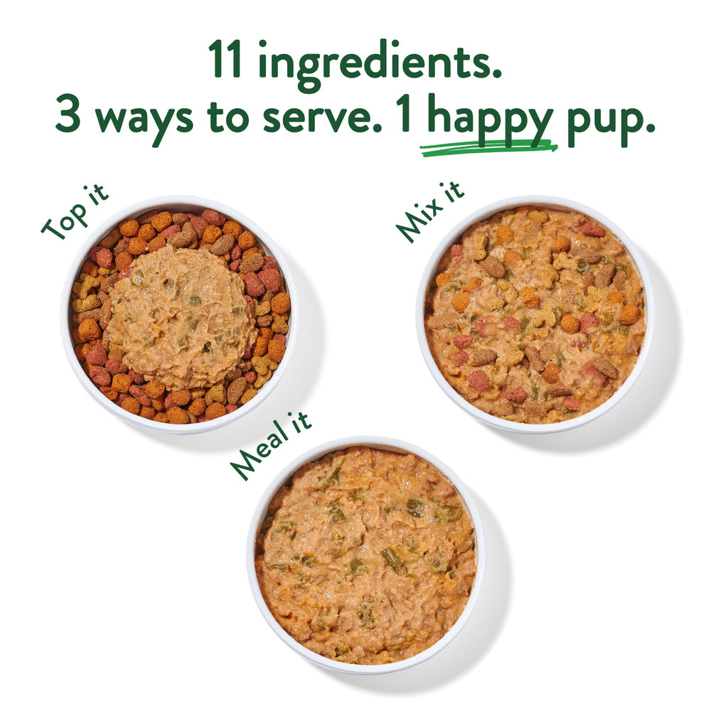 Crafted by Humans Loved by Dogs Portland pouch clear ingredients on Grandma Ada's label.