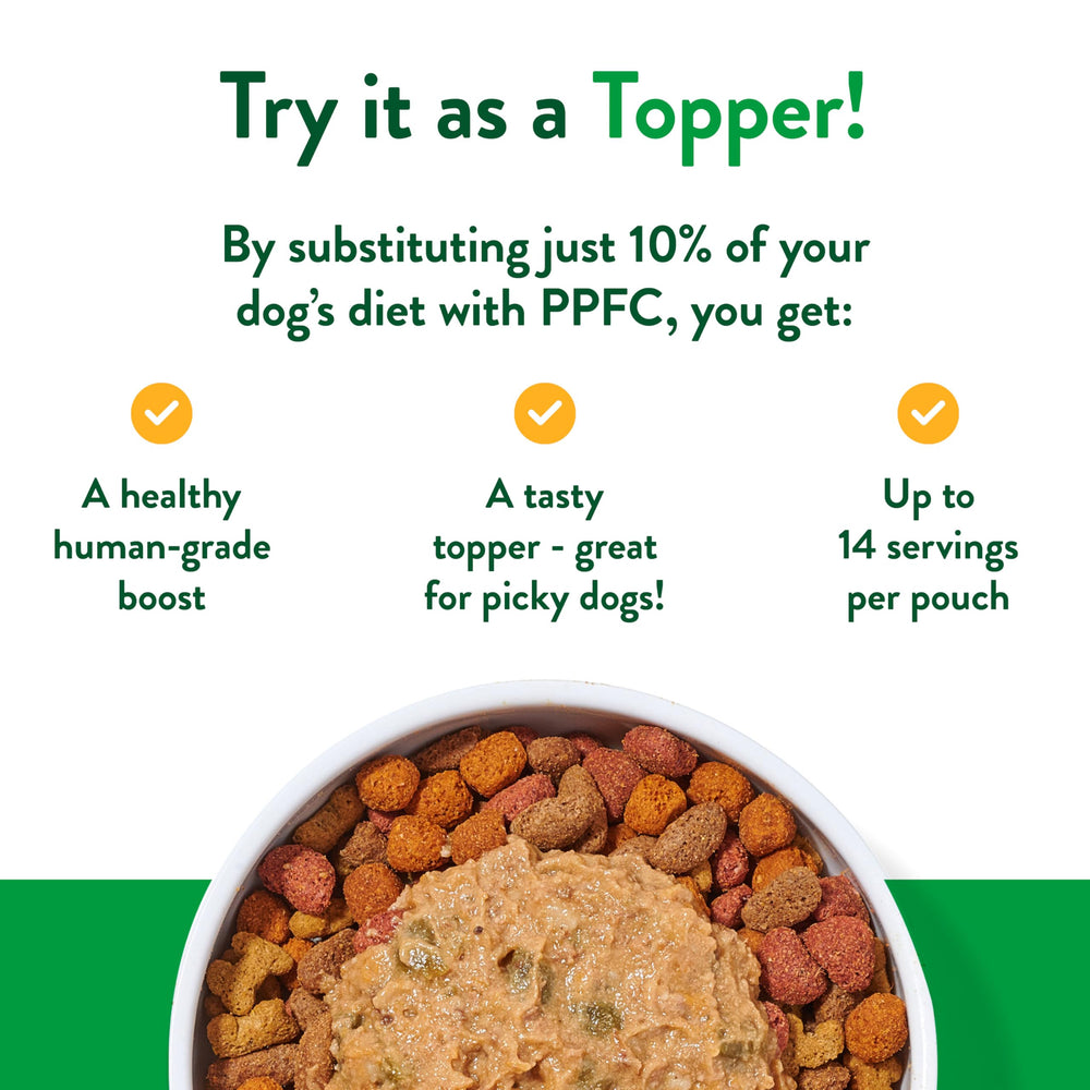 Crafted by Humans Loved by Dogs Portland pouch label details highlight 11-or-fewer ingredients.