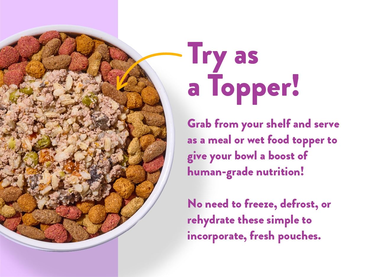 Crafted by Humans Loved by Dogs Salmon Rice pouch highlights fresh protein and grains