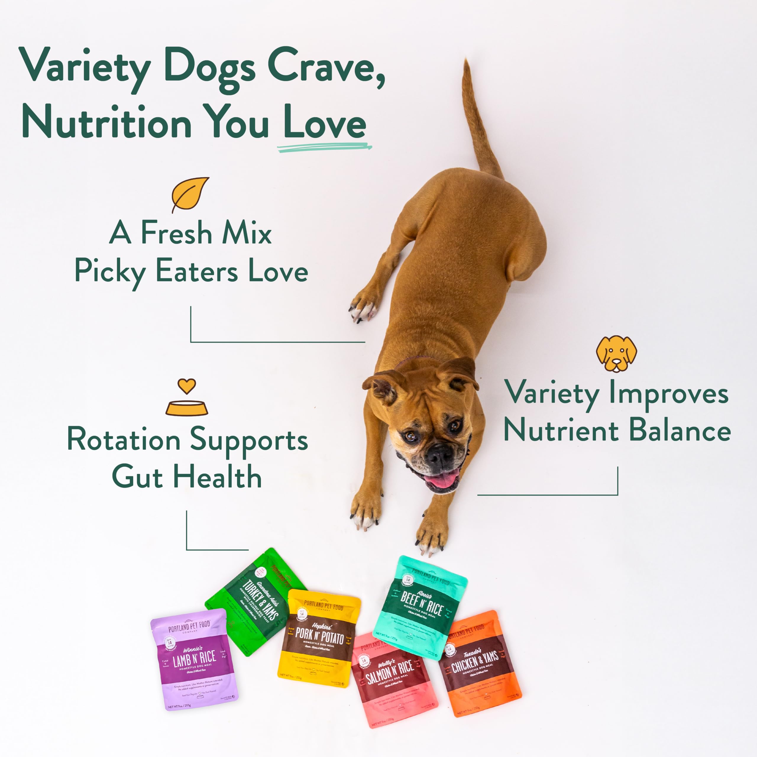Crafted by Humans Loved by Dogs Portland Two Flavors—beef and salmon options in one pack.