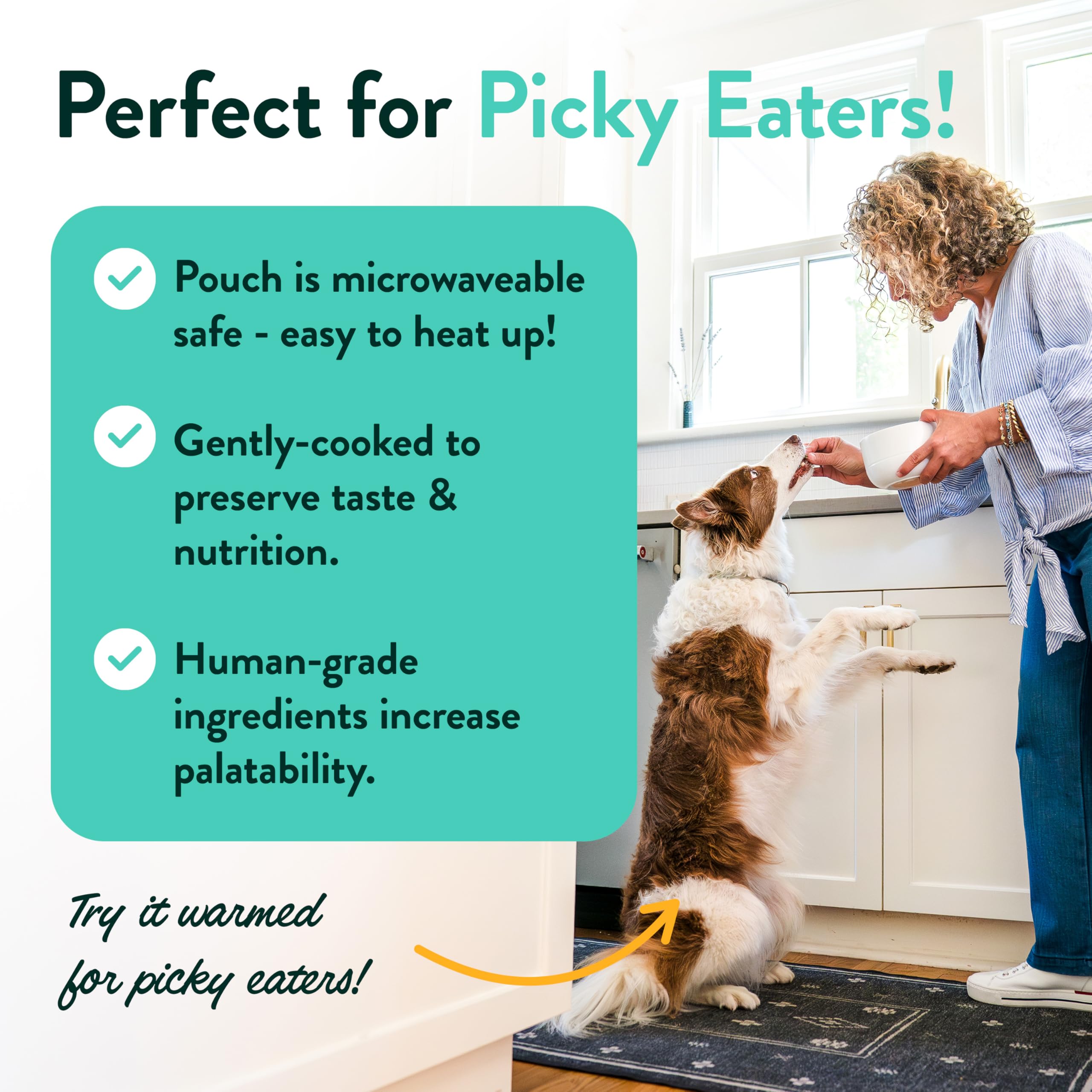 Crafted by Humans Loved by Dogs Portland Warm Up—microwave-safe pouch for quick meals.