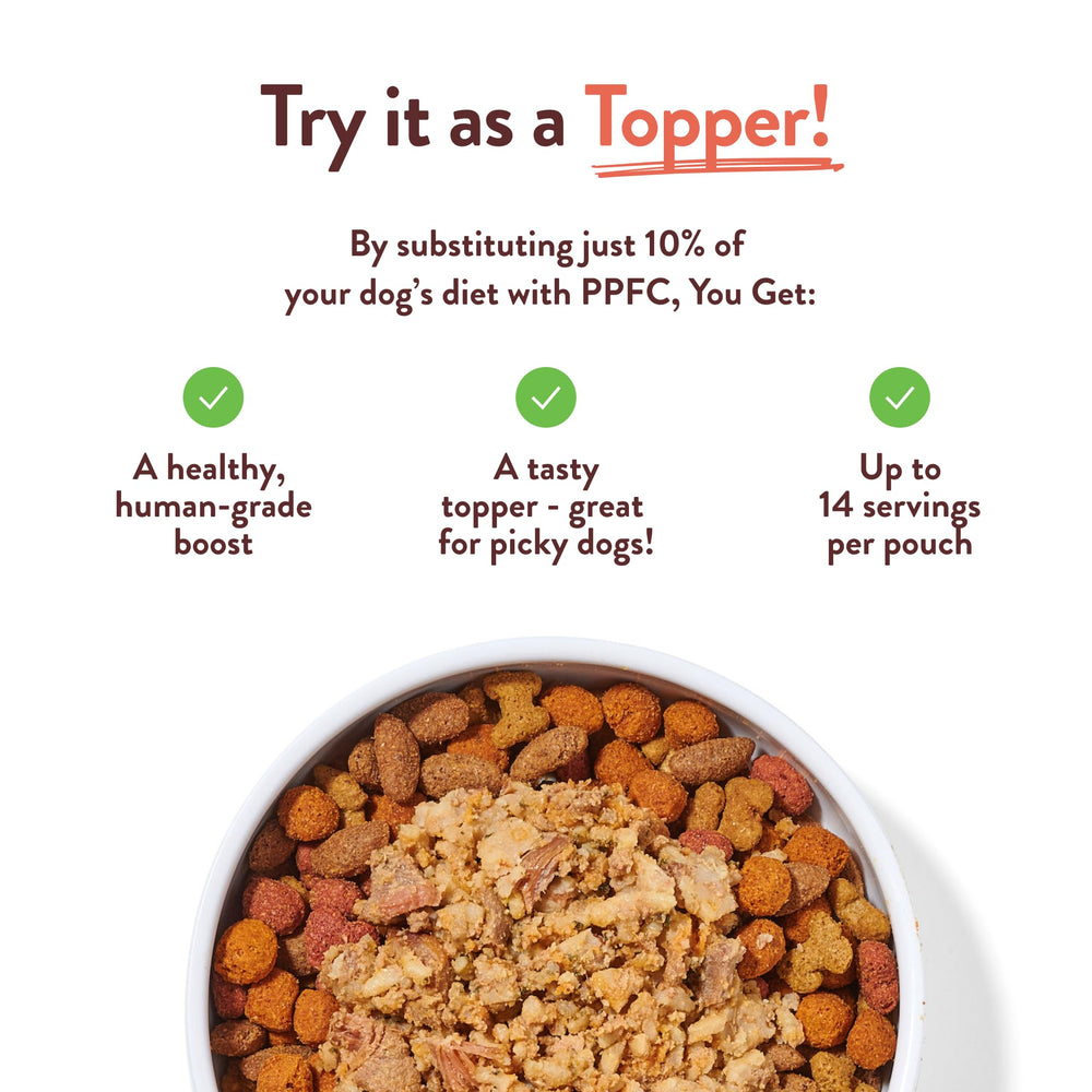 Crafted by Humans Tuxedo’s Chicken & Yams packaging highlights USA sourcing and simple nutrition benefits.