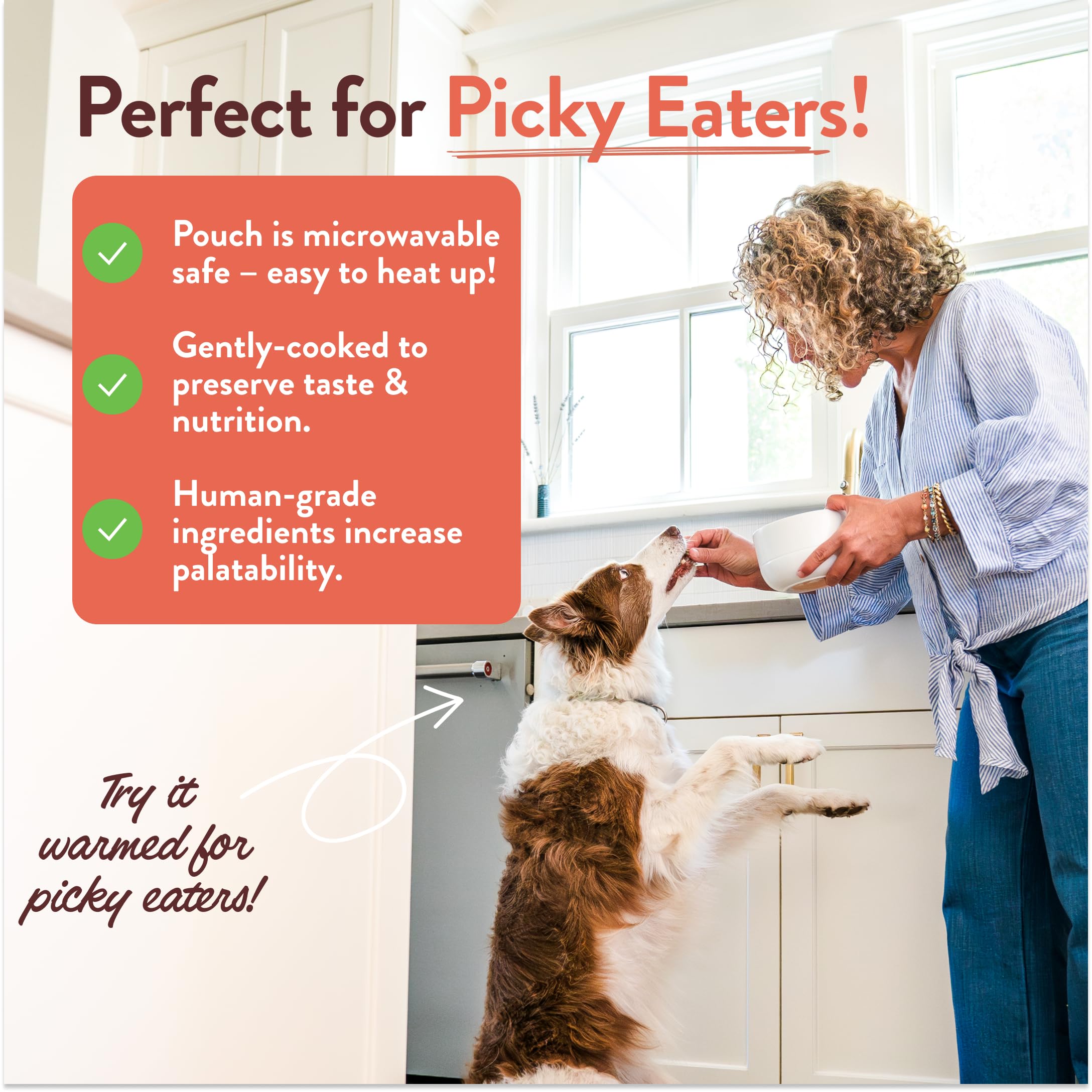 Crafted by Humans Tuxedo’s Chicken & Yams serving image shows a mixer-ready meal with kibble.