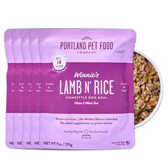 Winnie's Lamb N' Rice pouch closeup for easy, fresh meals.