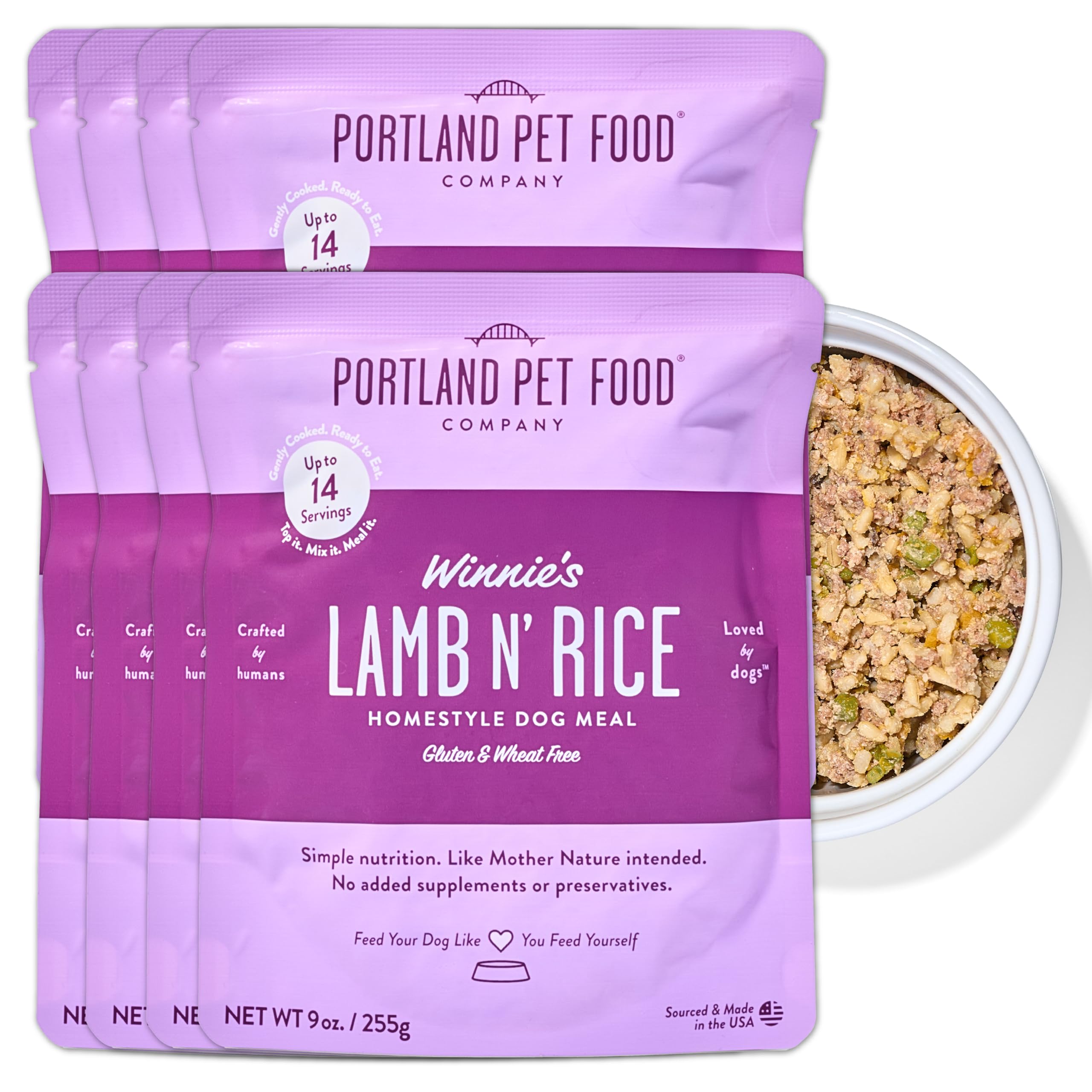 Winnie's Lamb N' Rice pouch ready for a wholesome dog meal.