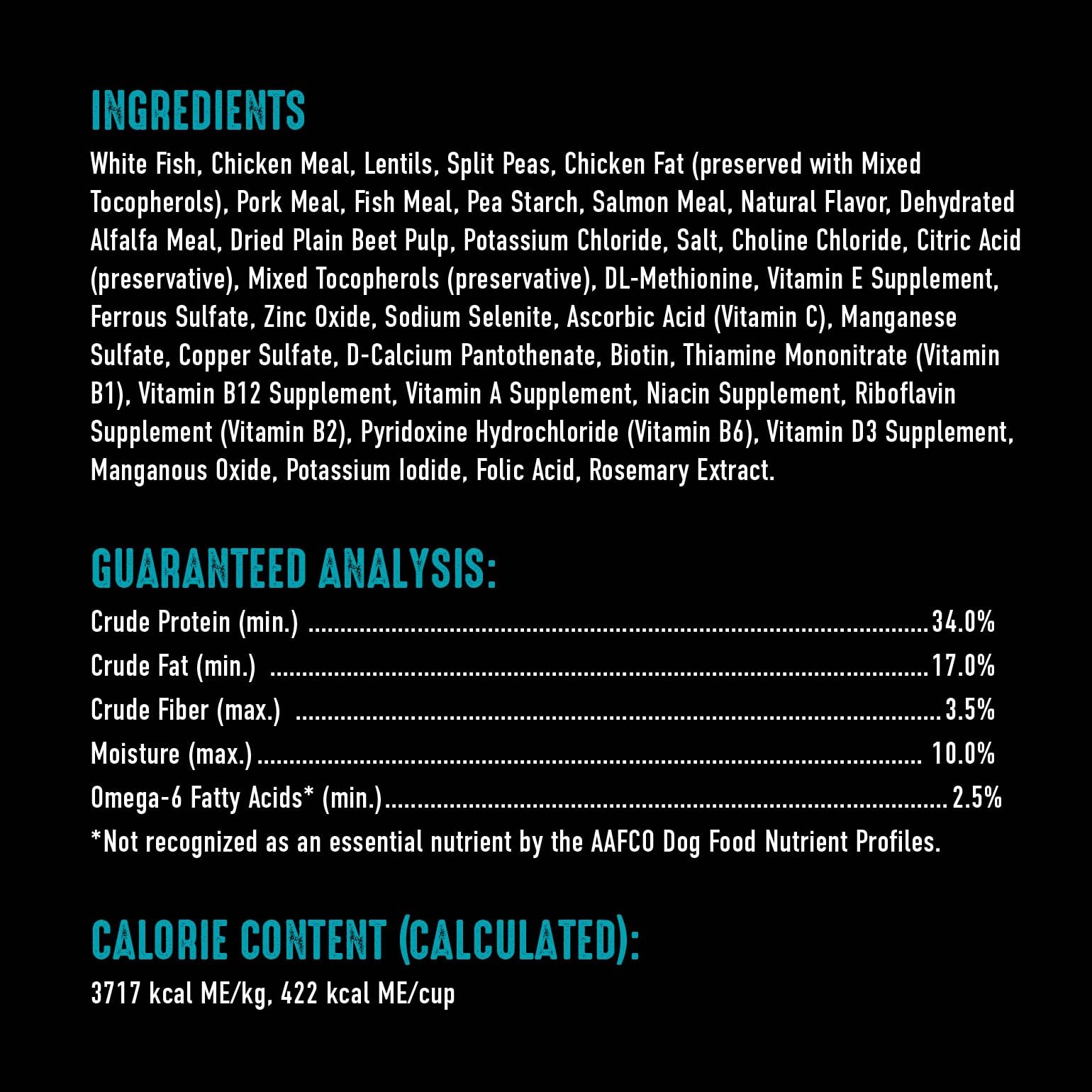 CRAVE grain-free dry dog food bag highlights 34% protein for lean body.