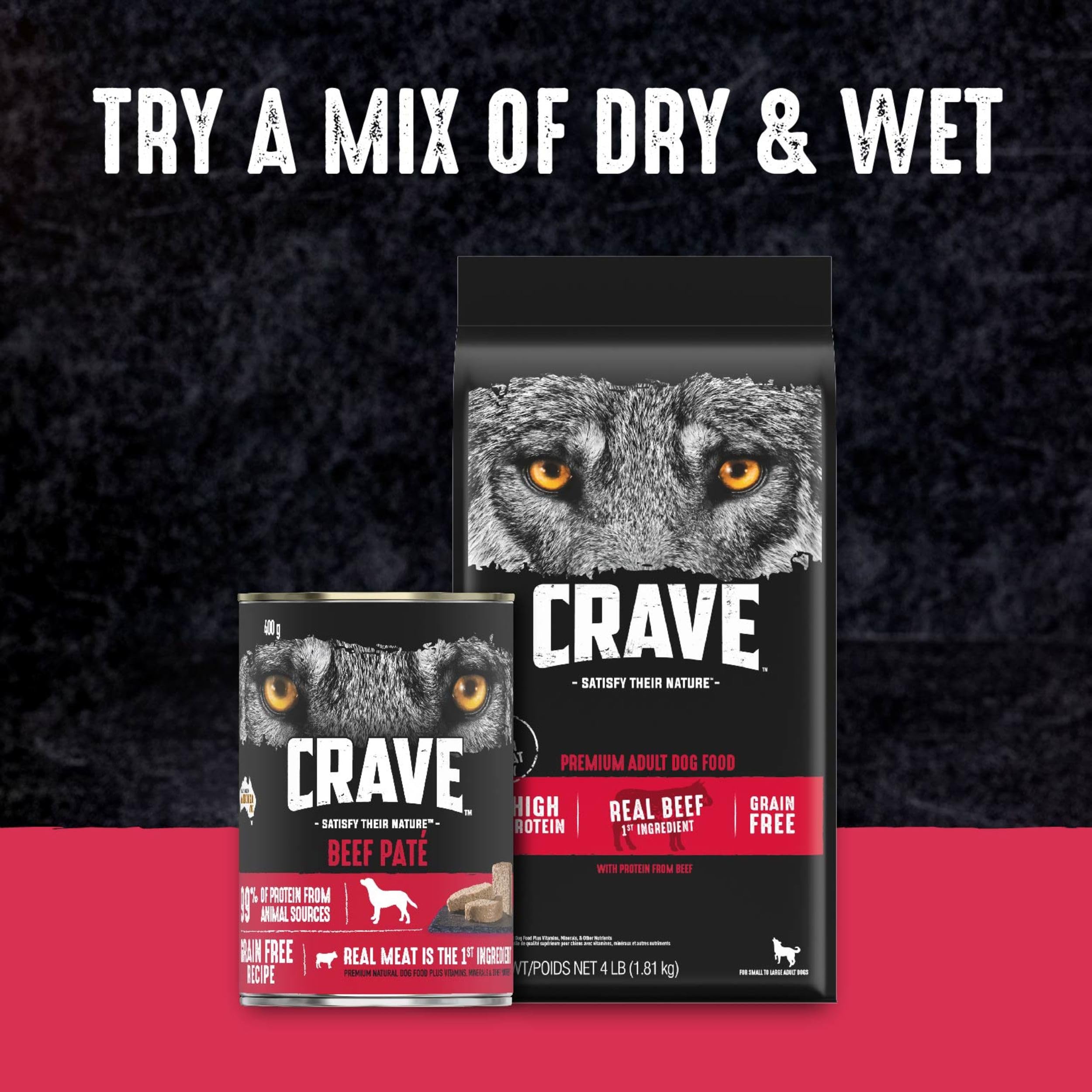 CRAVE grain-free energy from peas supports daily activity.
