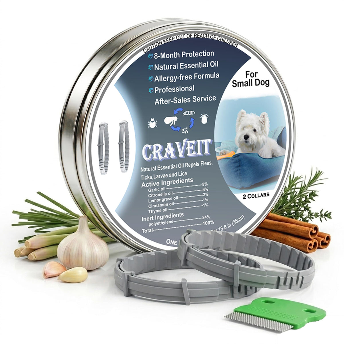 Craveit dog flea collar two-pack protection shown from the front view.