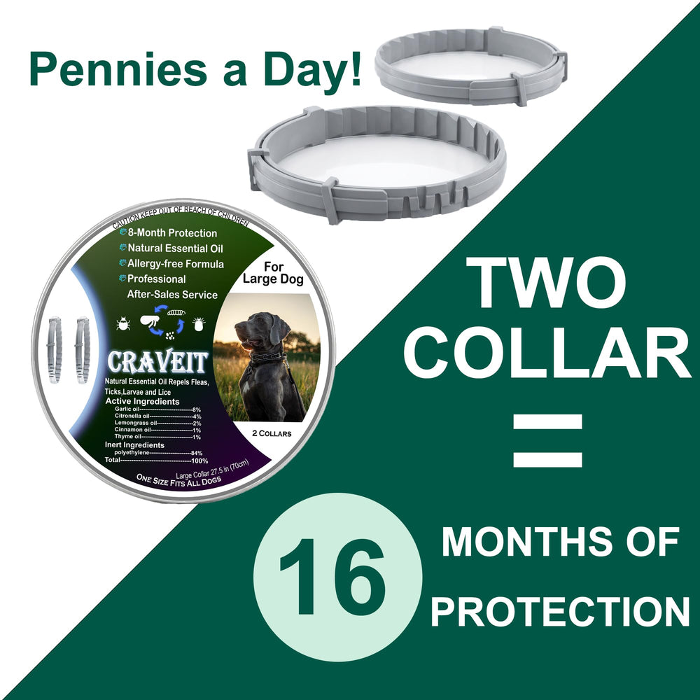 Craveit dog flea collar waterproof design maintains protection during rain and baths.