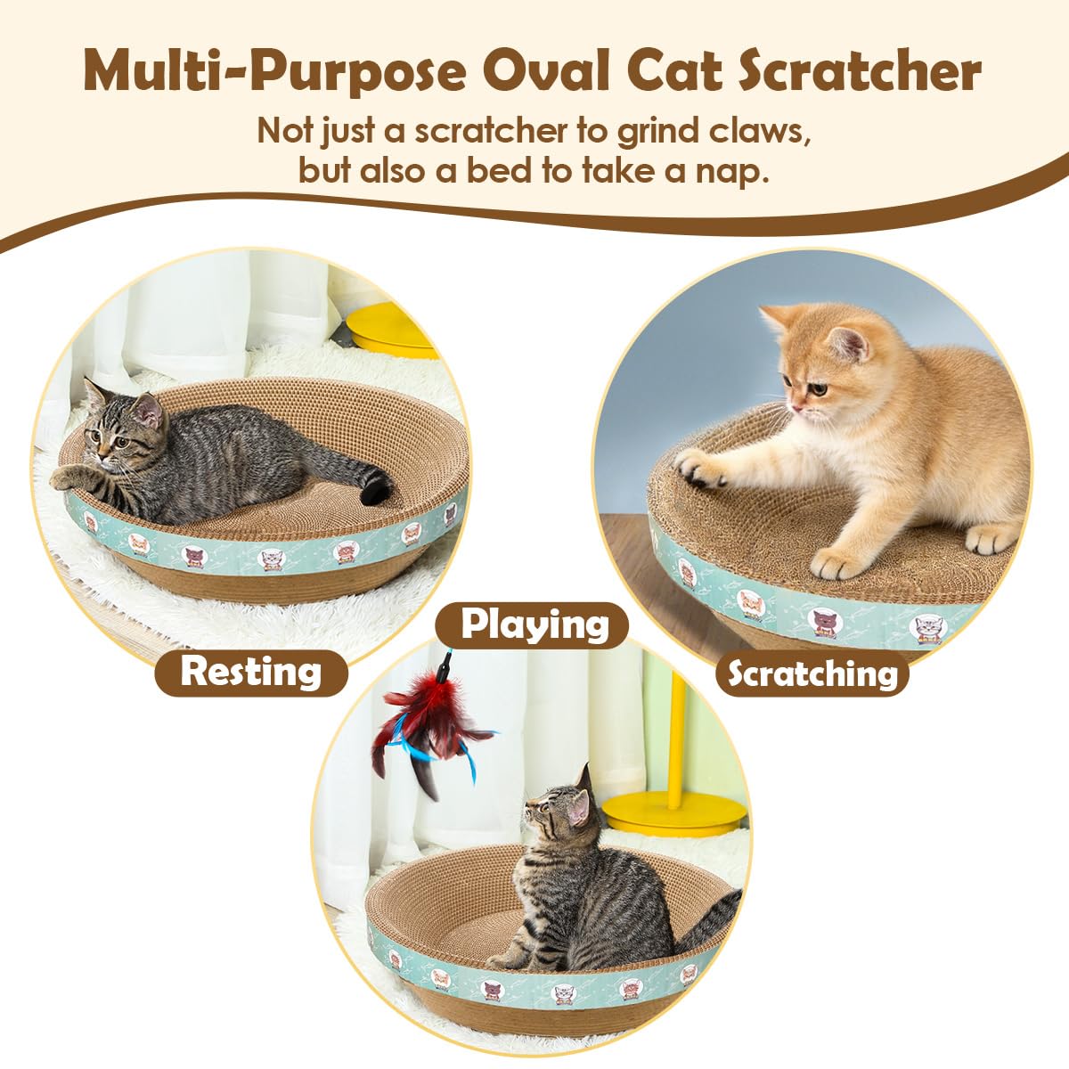 CRAZY GUOFAN large cat scratcher bed top view highlights safe, rounded edges.