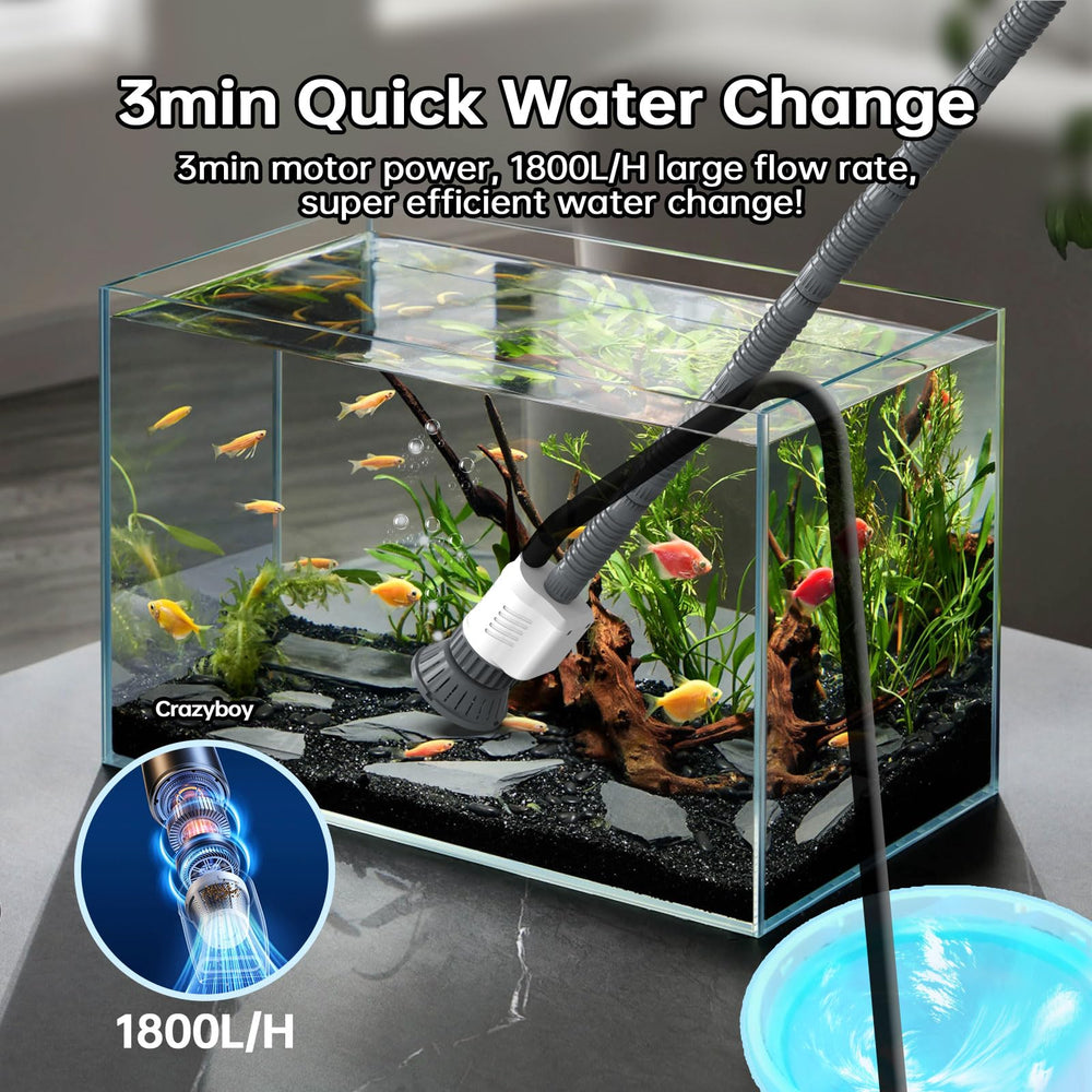 Crazyboy 30W aquarium cleaner runs quietly for evening cleaning sessions.